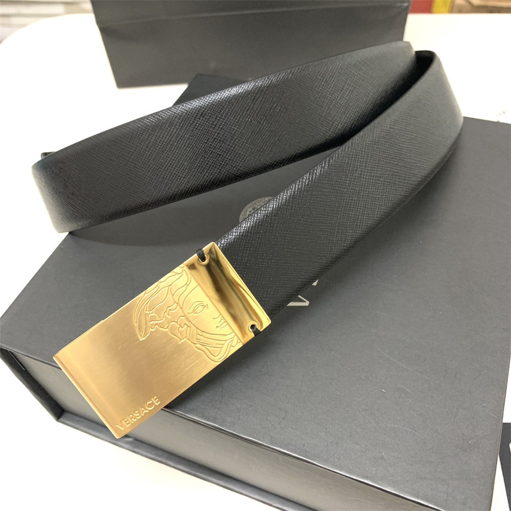 Versace 35MM Black Leather Belt (Men) - DopestKickz