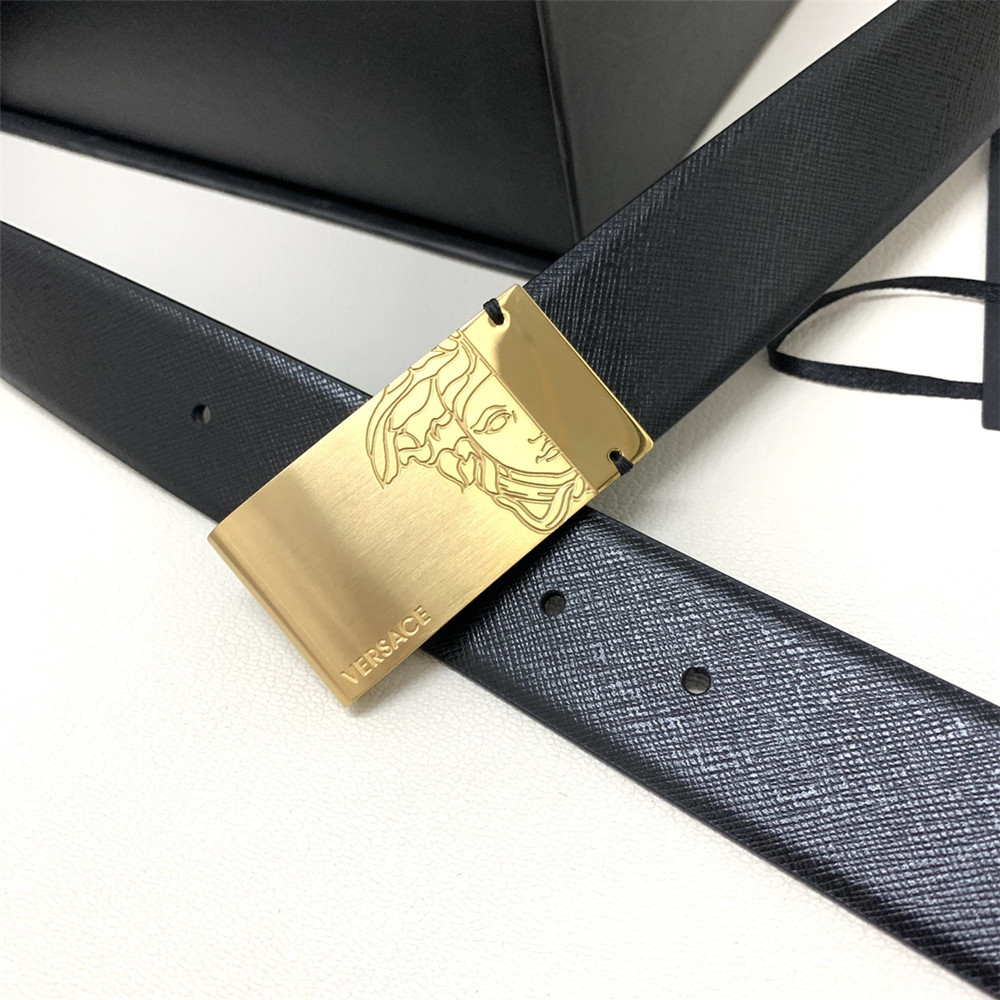 Versace 35MM Black Leather Belt (Men) - DopestKickz
