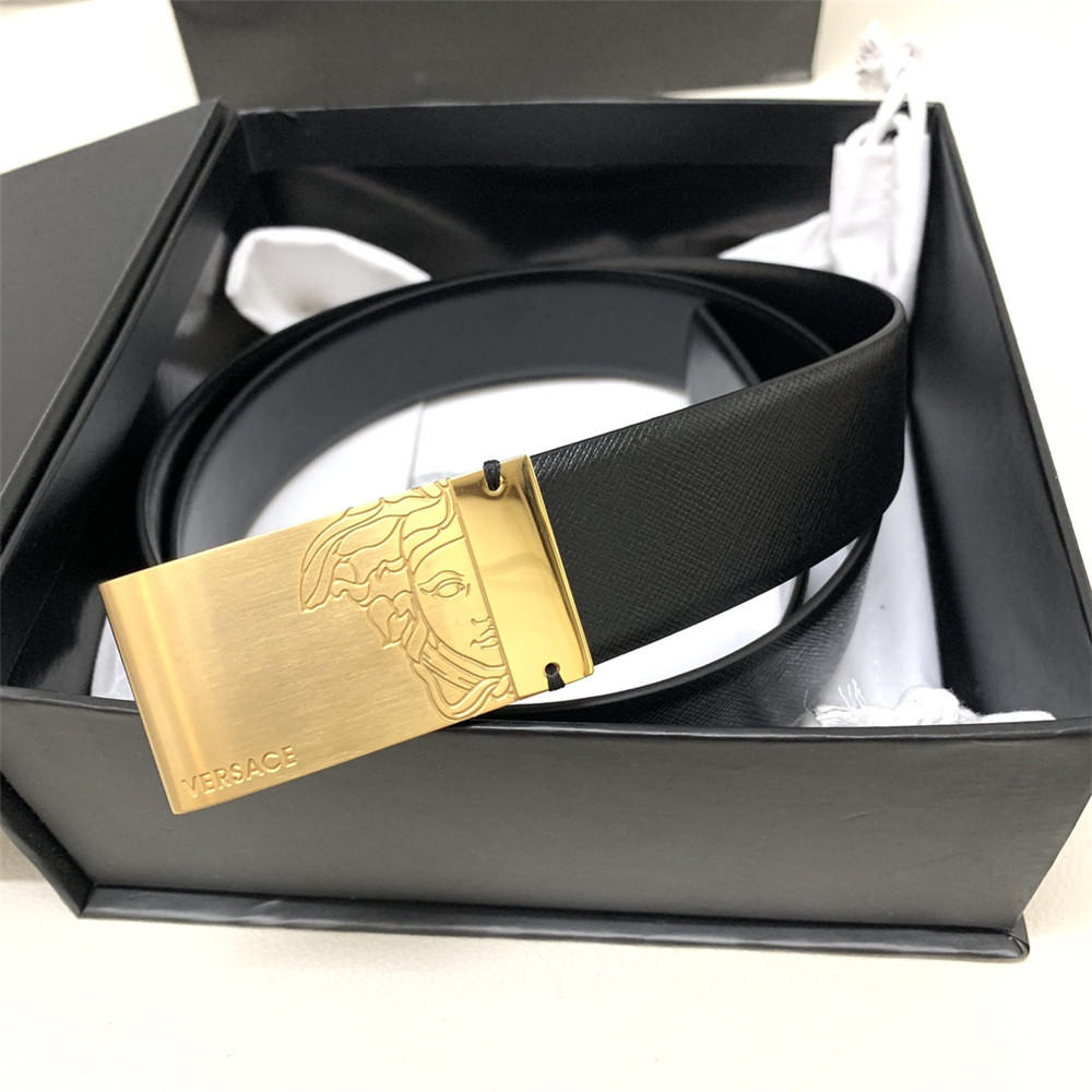 Versace 35MM Black Leather Belt (Men) - DopestKickz