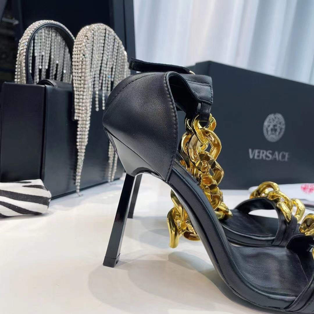 Versace Medusa Chain Nappa Leather Sandals (9.5cm) - DopestKickz