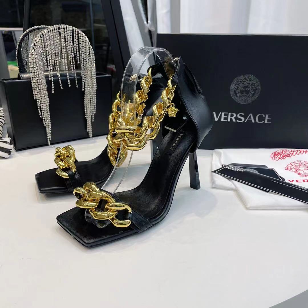 Versace Medusa Chain Nappa Leather Sandals (9.5cm) - DopestKickz