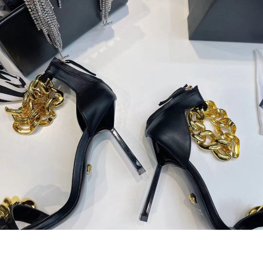 Versace Medusa Chain Nappa Leather Sandals (9.5cm) - DopestKickz