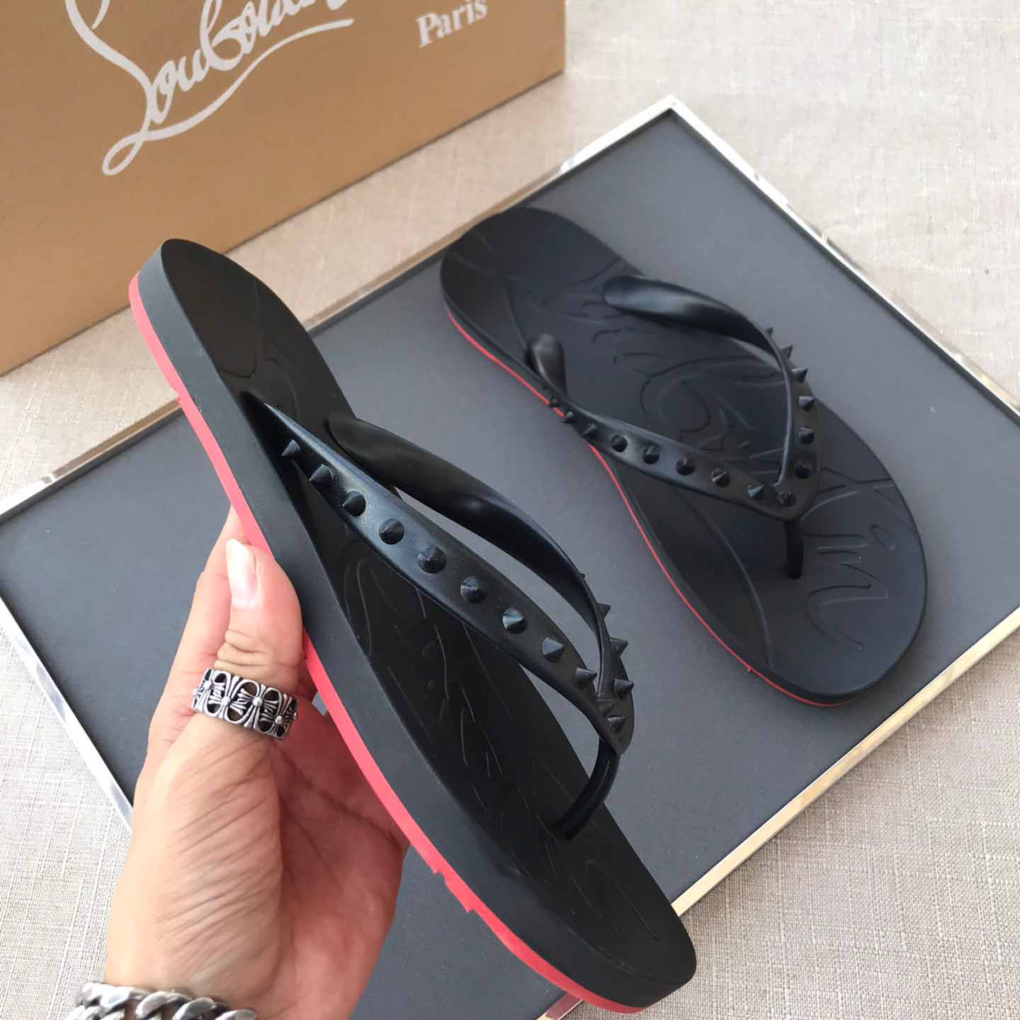 Christian Louboutin CL Loubi Flip Black PVC - DopestKickz