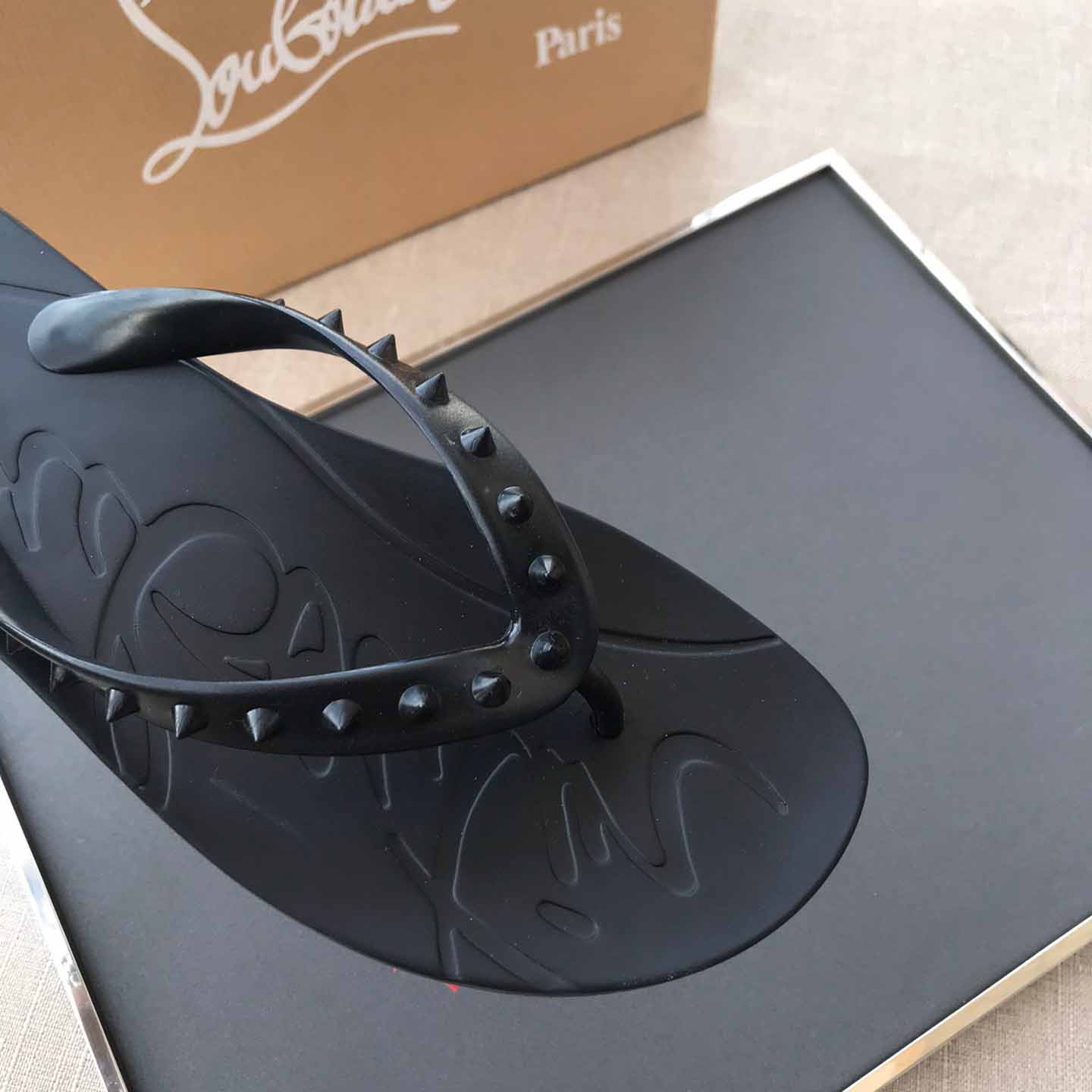 Christian Louboutin CL Loubi Flip Black PVC - DopestKickz
