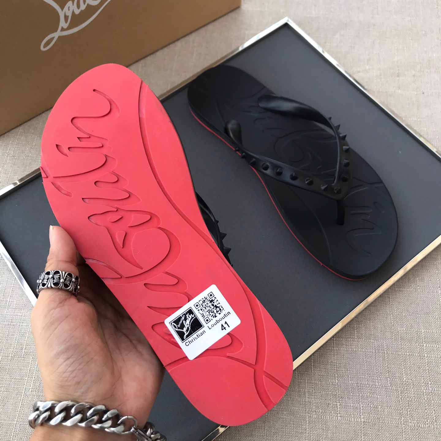 Christian Louboutin CL Loubi Flip Black PVC - DopestKickz