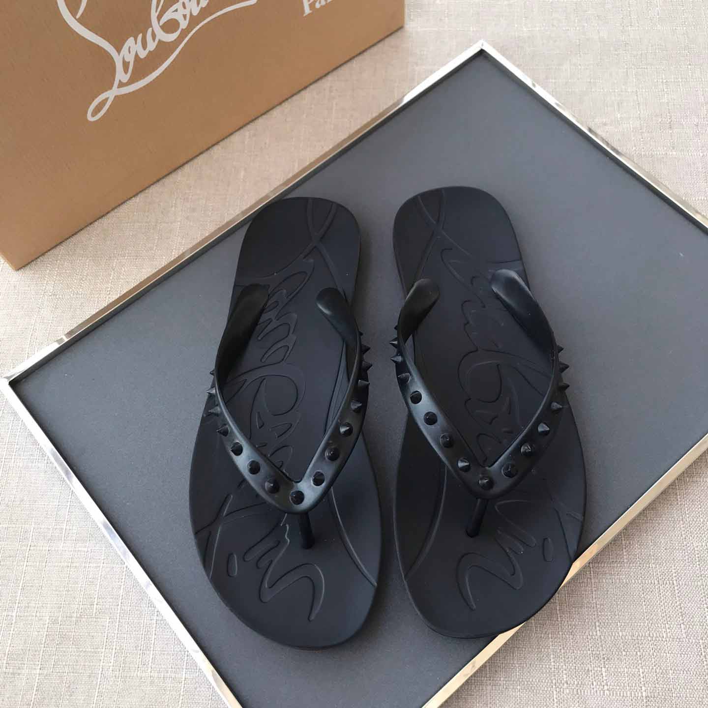 Christian Louboutin CL Loubi Flip Black PVC - DopestKickz