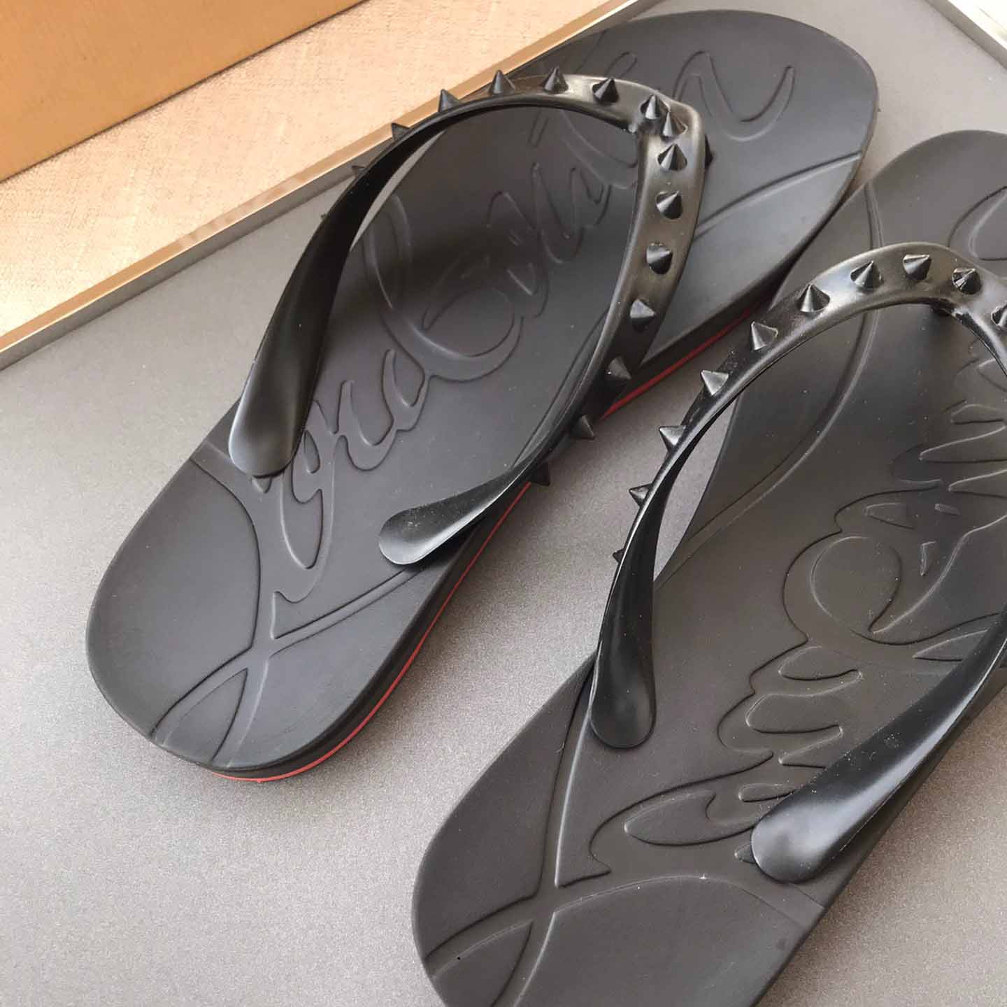 Christian Louboutin CL Loubi Flip Black PVC - DopestKickz