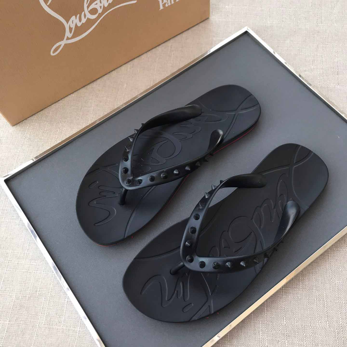 Christian Louboutin CL Loubi Flip Black PVC - DopestKickz