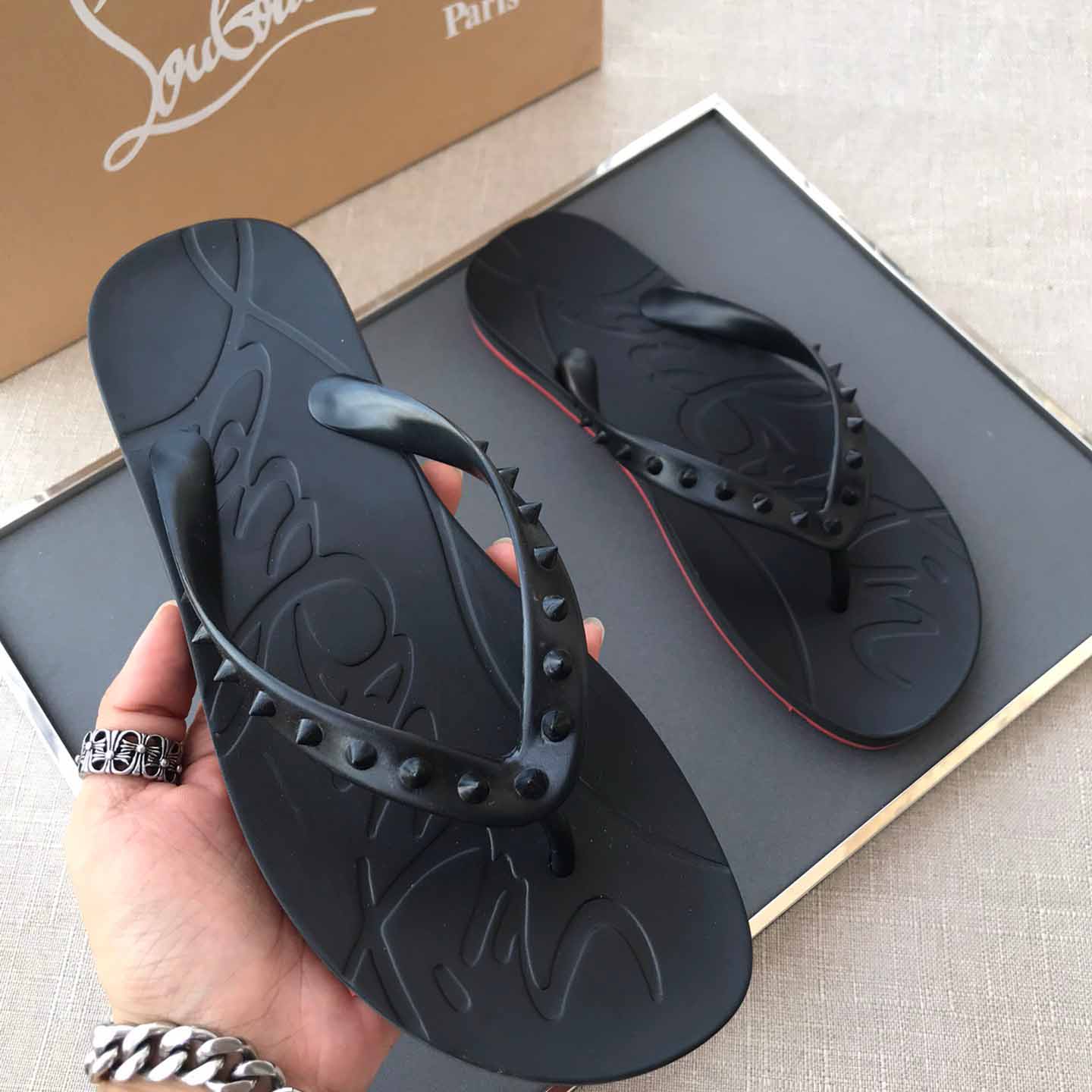 Christian Louboutin CL Loubi Flip Black PVC - DopestKickz