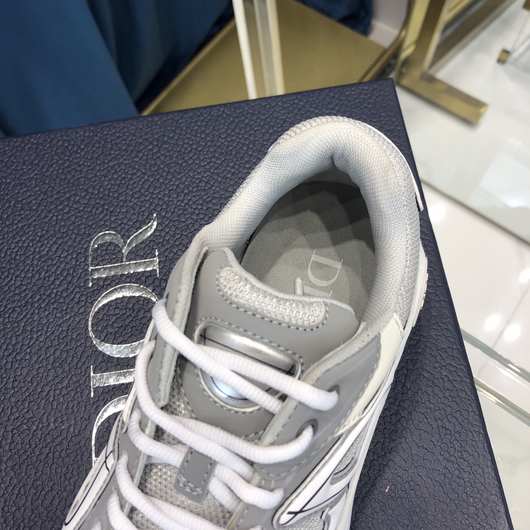 Dior B30 Sneaker Gray Mesh And White Technical Fabric - DopestKickz