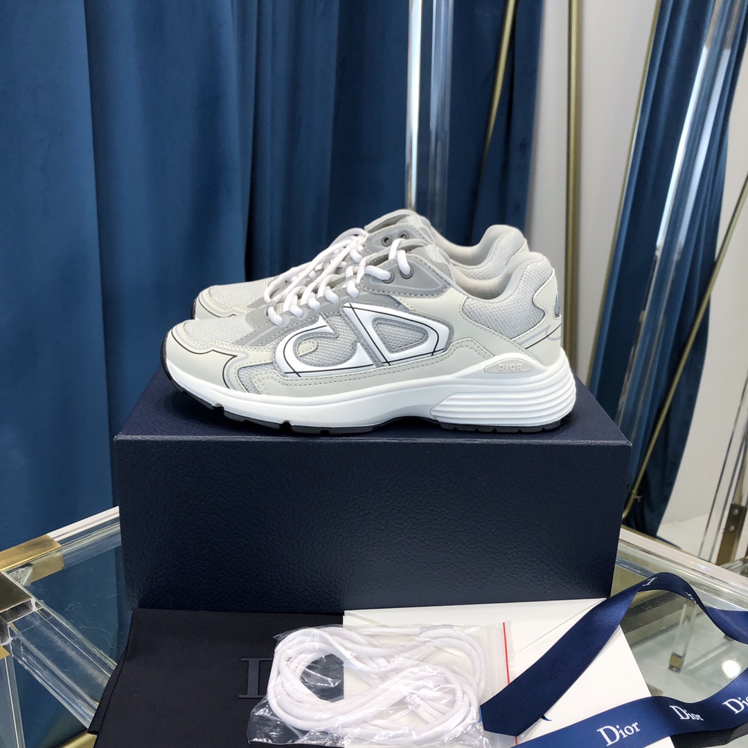 Dior B30 Sneaker Gray Mesh And White Technical Fabric - DopestKickz