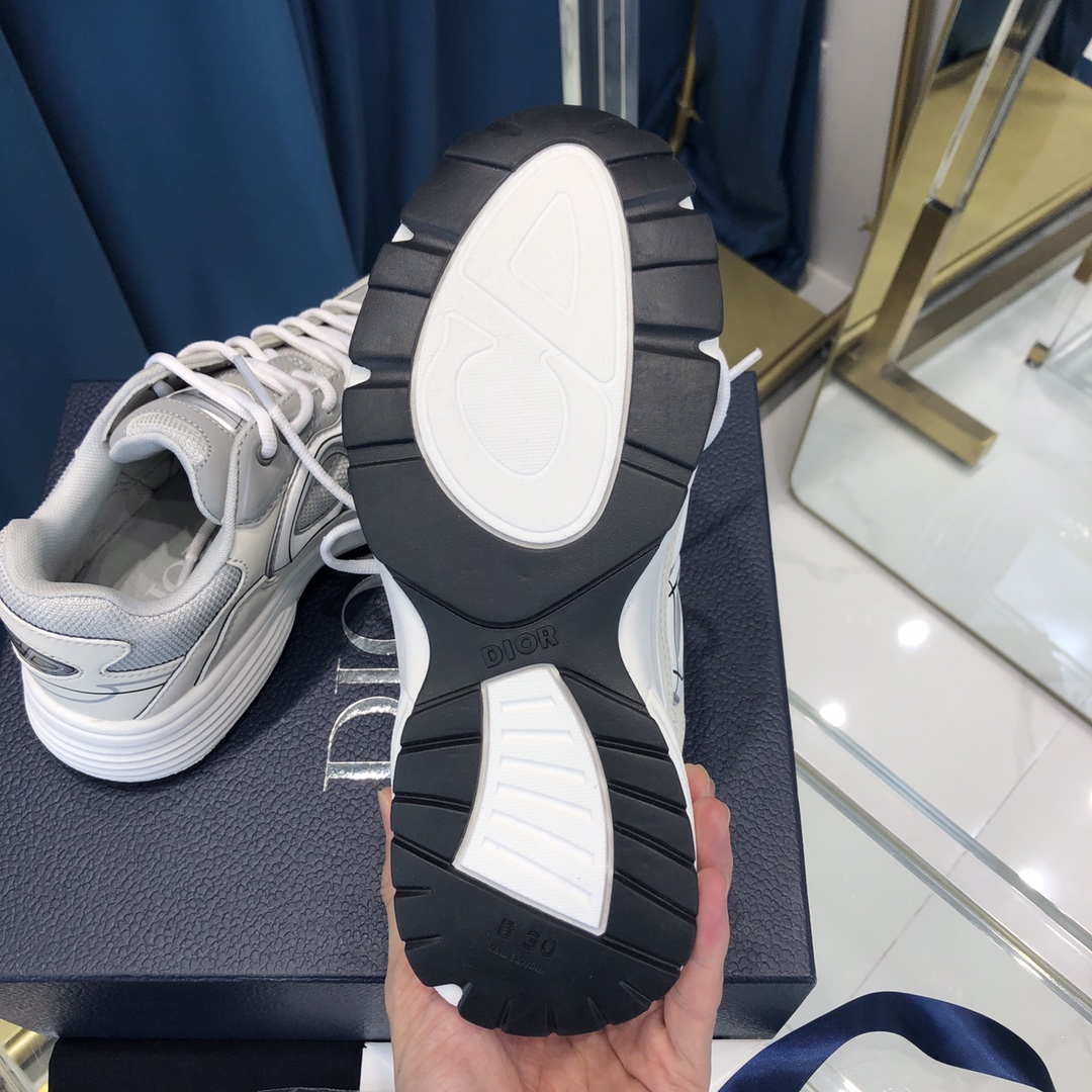 Dior B30 Sneaker Gray Mesh And White Technical Fabric - DopestKickz
