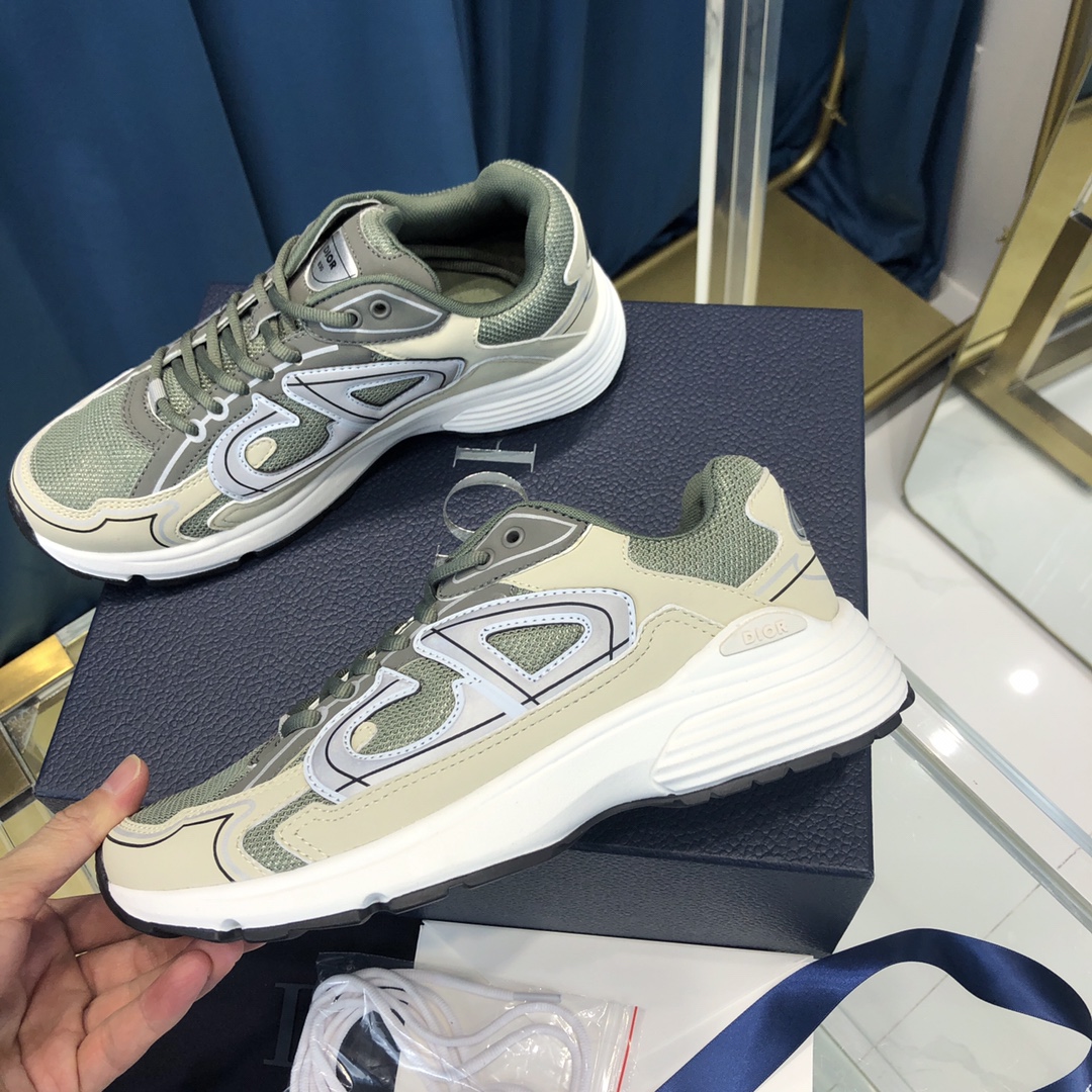 Dior B30 Sneaker Olive Mesh And Cream Technical Fabric - DopestKickz