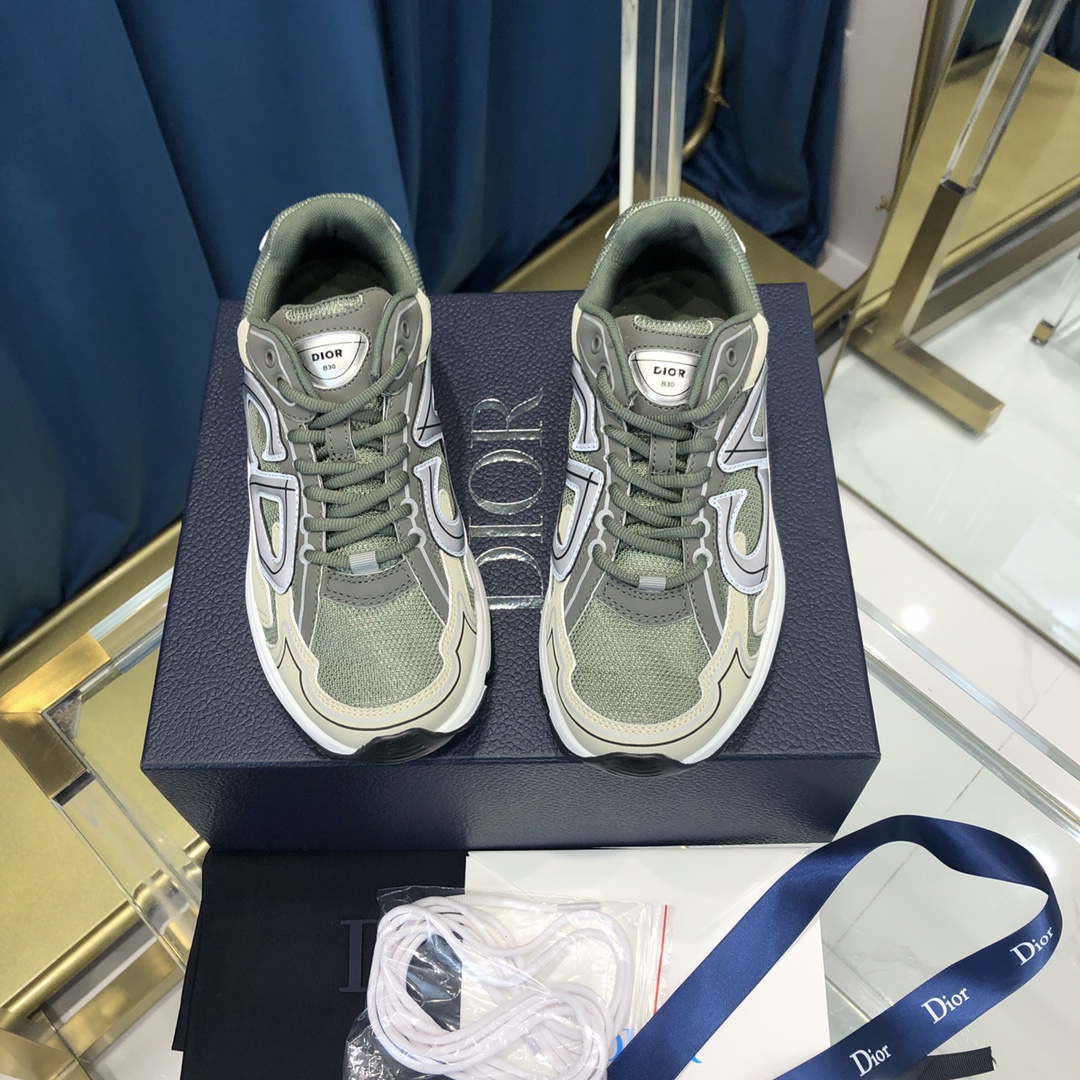 Dior B30 Sneaker Olive Mesh And Cream Technical Fabric - DopestKickz