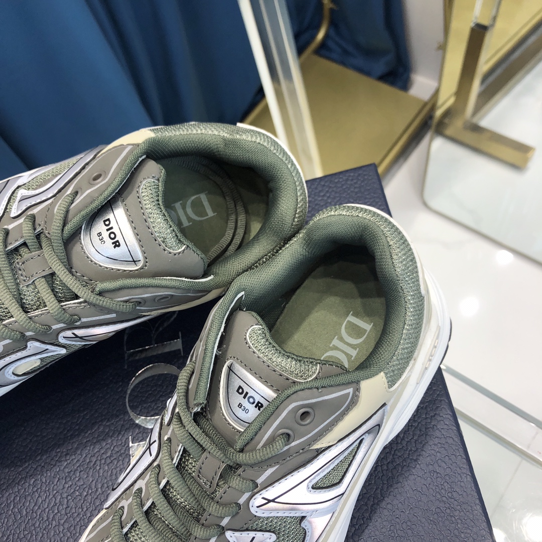 Dior B30 Sneaker Olive Mesh And Cream Technical Fabric - DopestKickz