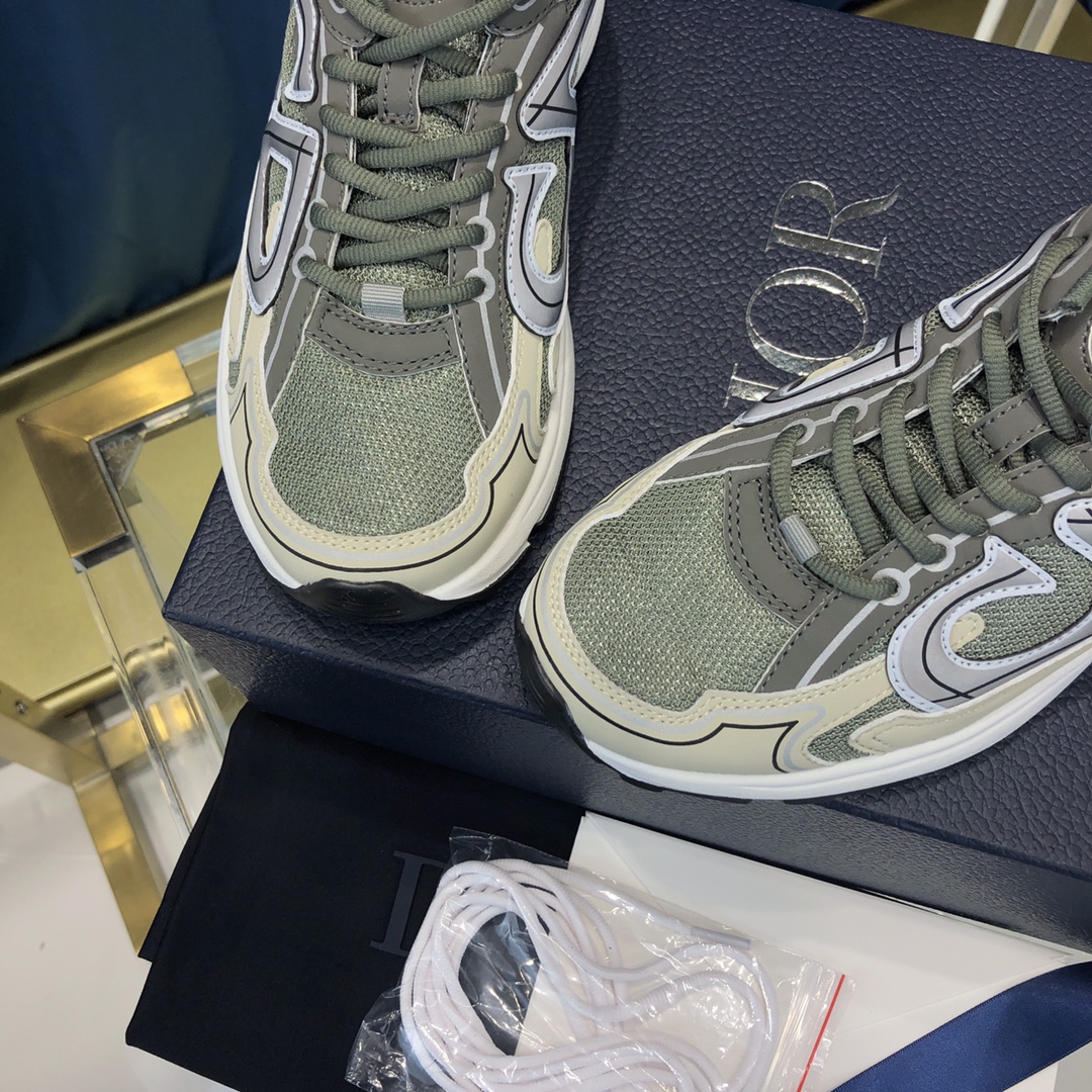Dior B30 Sneaker Olive Mesh And Cream Technical Fabric - DopestKickz
