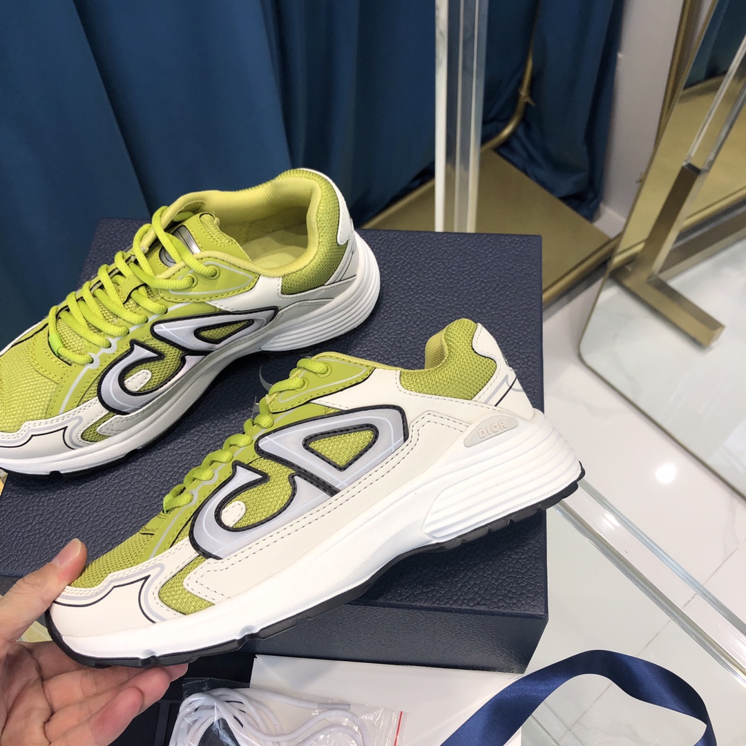 Dior B30 Sneaker Yellow Mesh And White Technical Fabric - DopestKickz