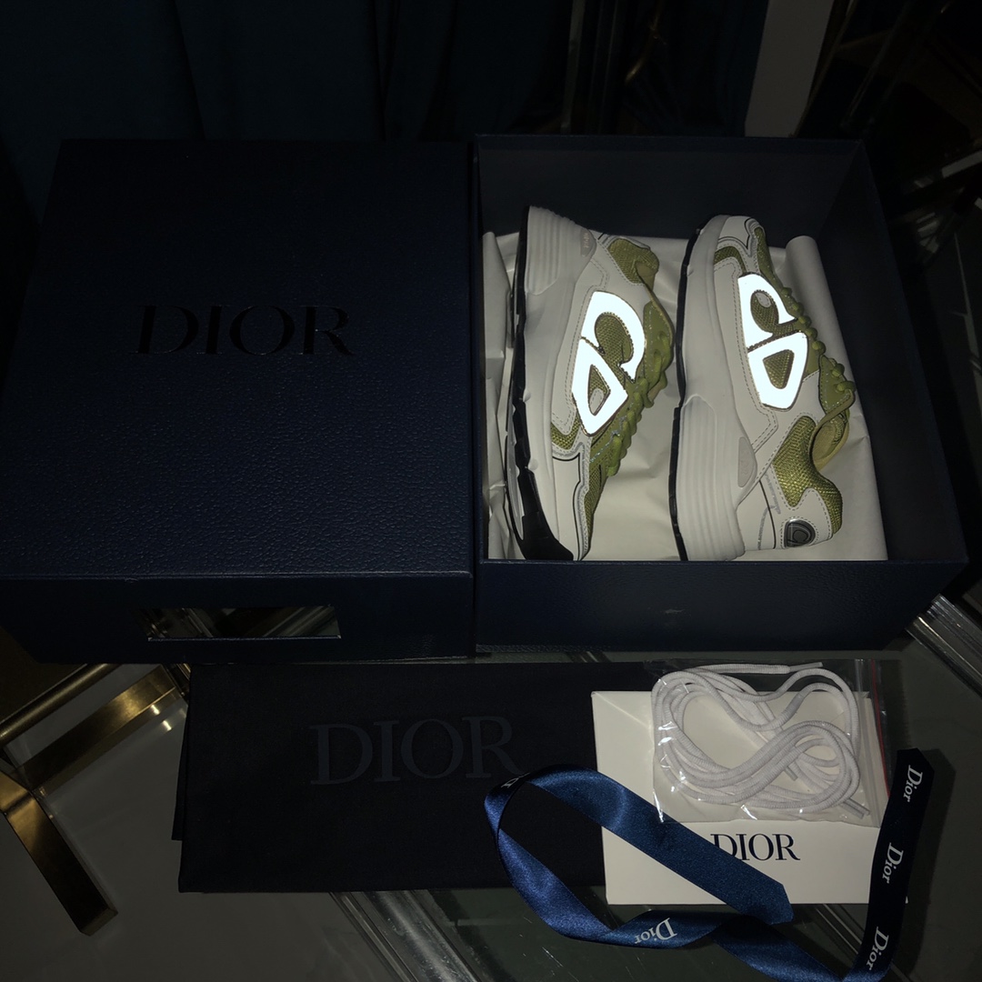 Dior B30 Sneaker Yellow Mesh And White Technical Fabric - DopestKickz