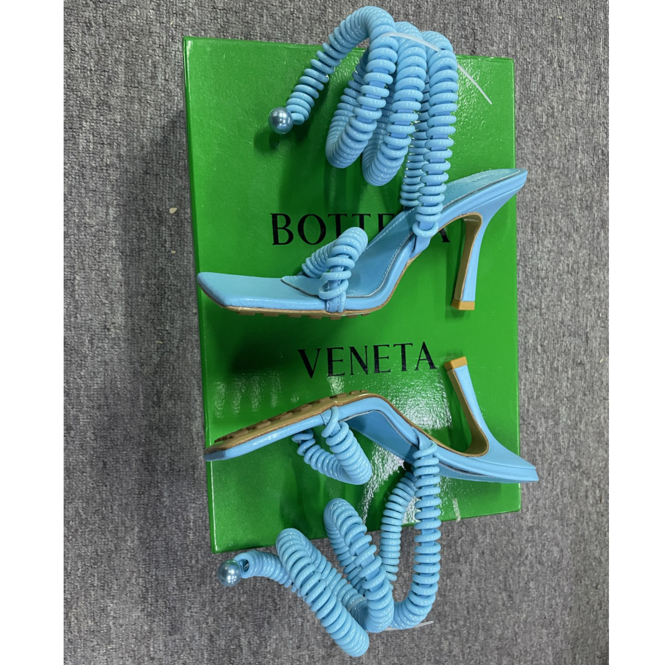 Bottega Veneta  Sandals Wire Stretch Grass Womens Blue - DopestKickz