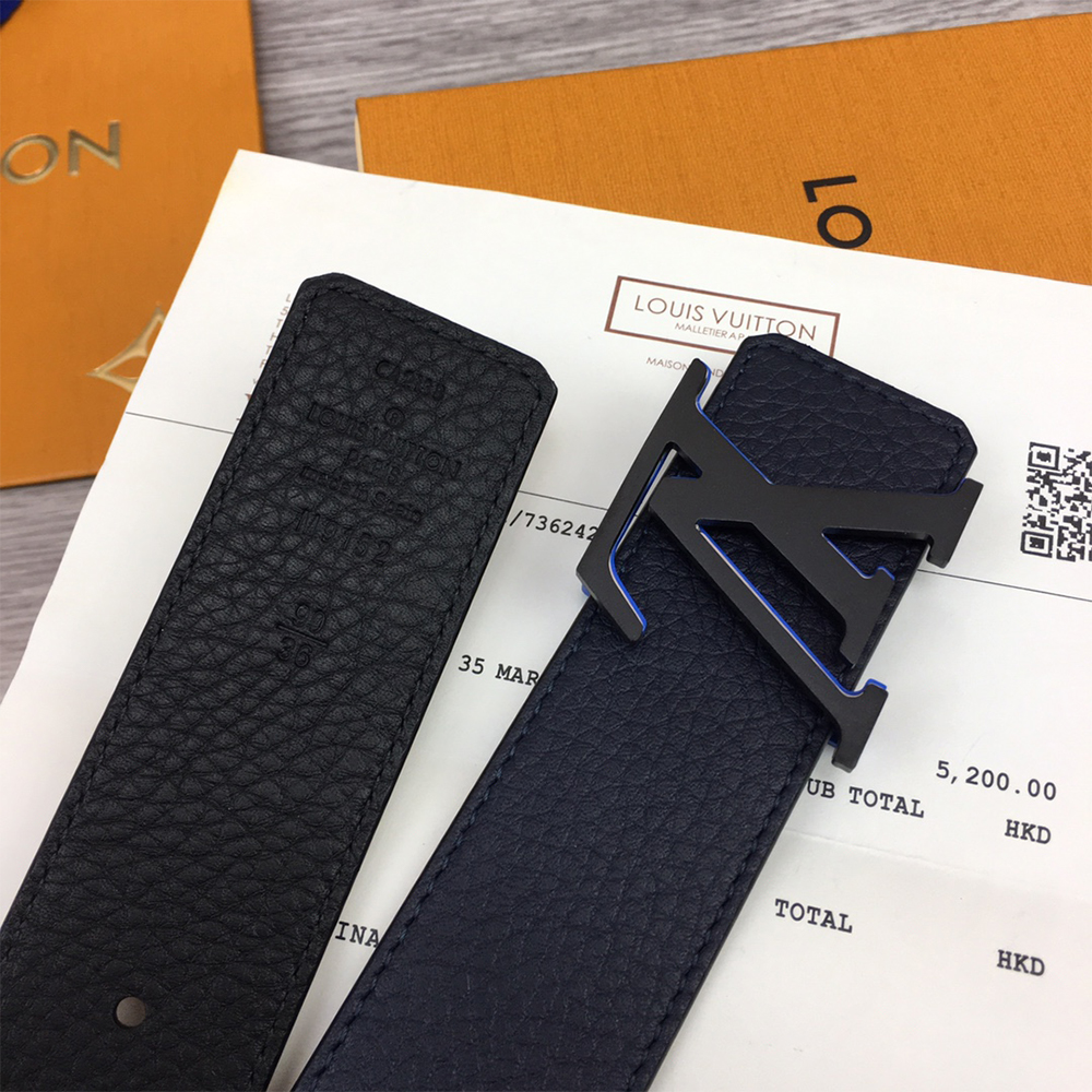 Louis Vuitton 40MM Belt In Black With Blue Buckle - DopestKickz