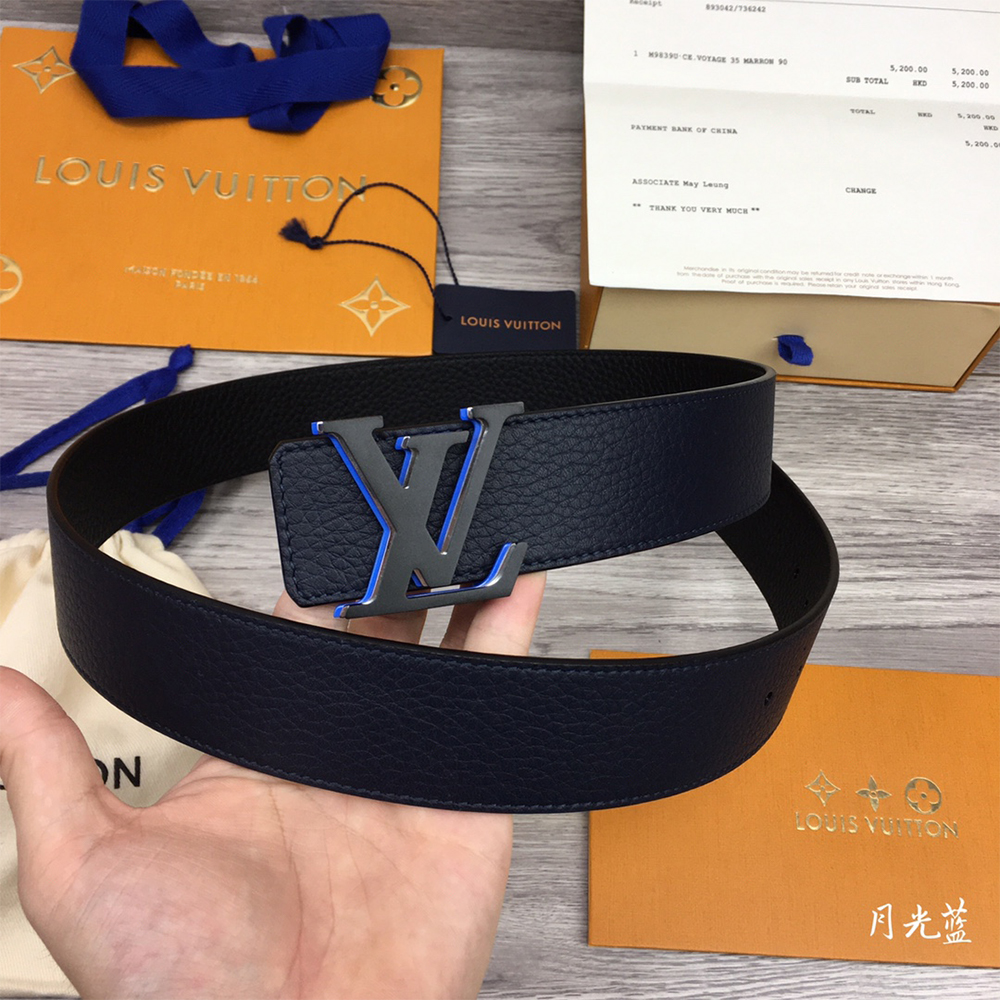 Louis Vuitton 40MM Belt In Black With Blue Buckle - DopestKickz