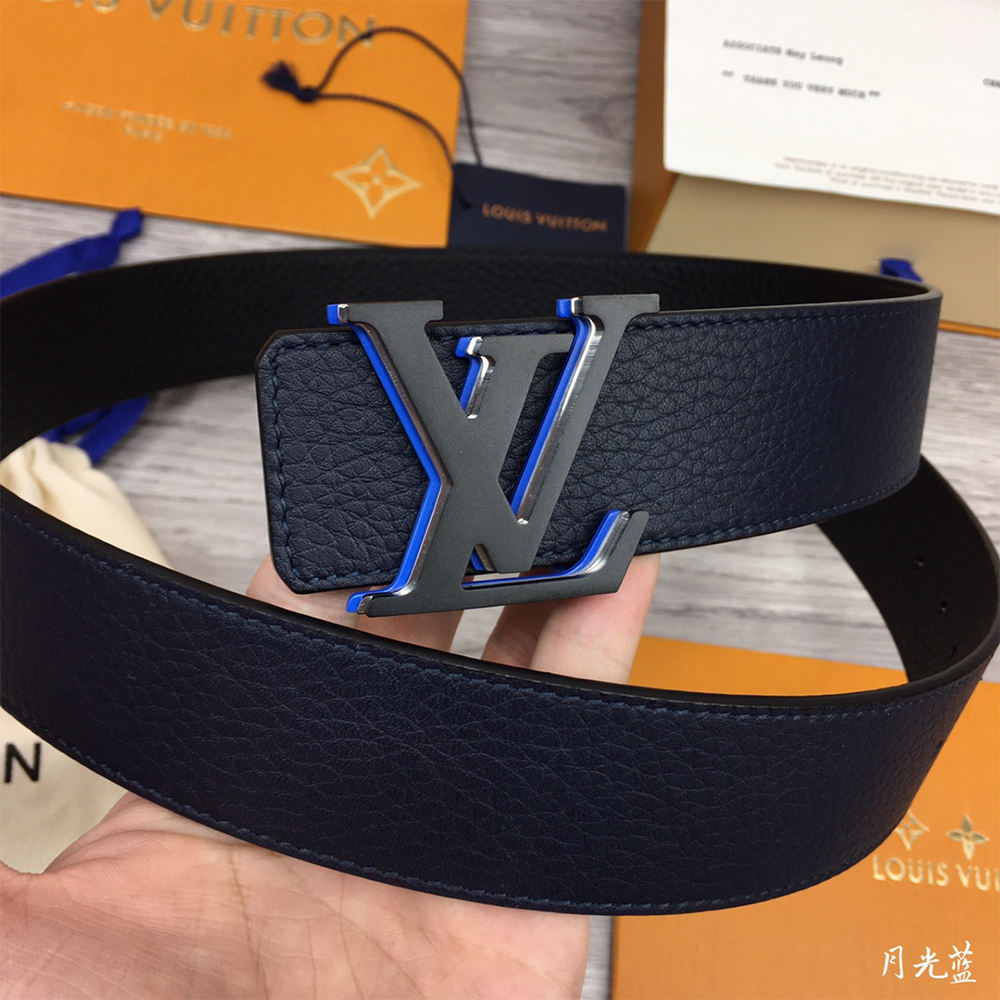 Louis Vuitton 40MM Belt In Black With Blue Buckle - DopestKickz