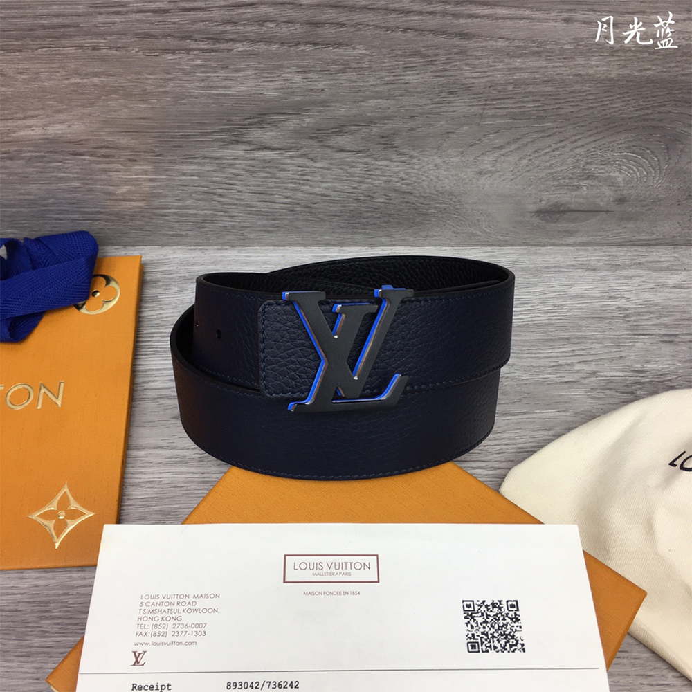Louis Vuitton 40MM Belt In Black With Blue Buckle - DopestKickz