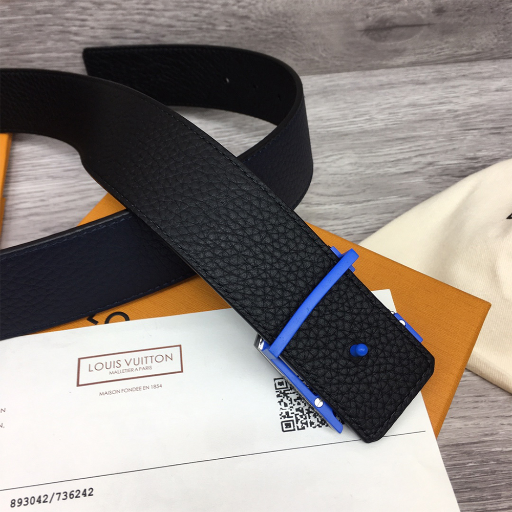 Louis Vuitton 40MM Belt In Black With Blue Buckle - DopestKickz