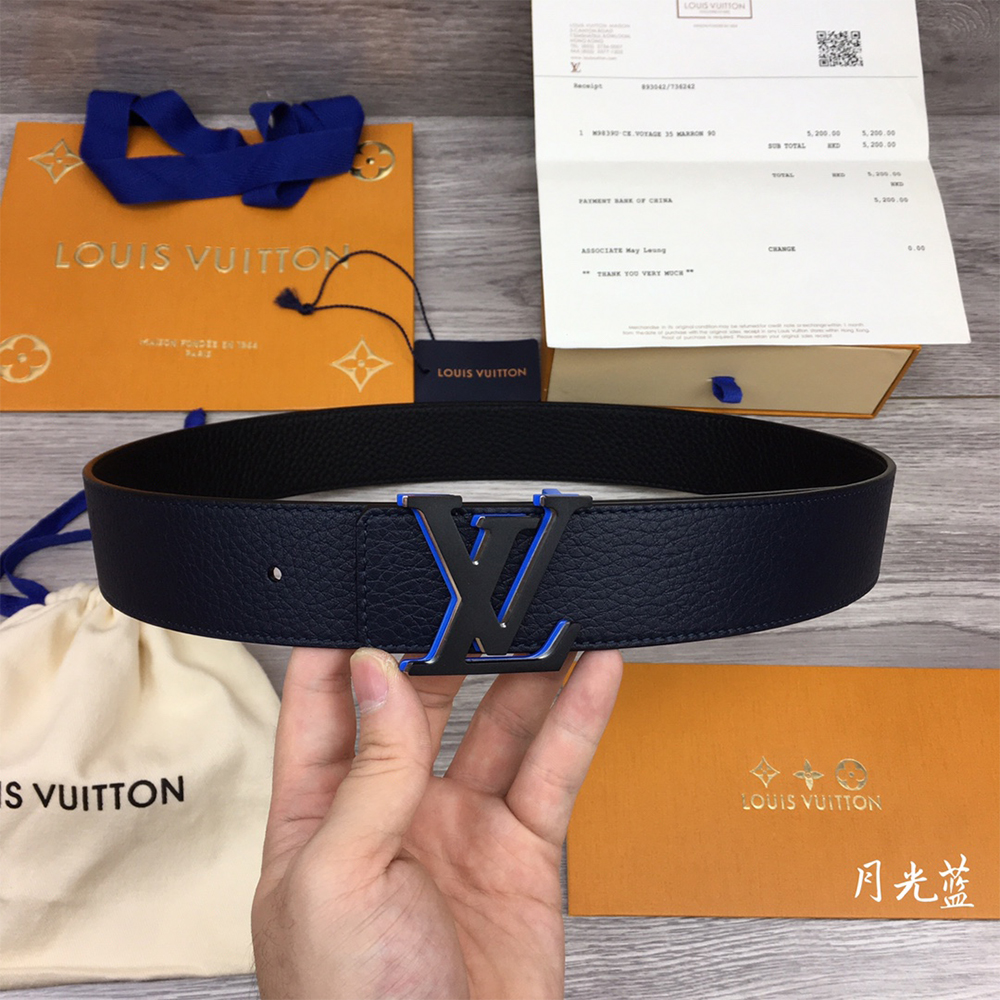 Louis Vuitton 40MM Belt In Black With Blue Buckle - DopestKickz