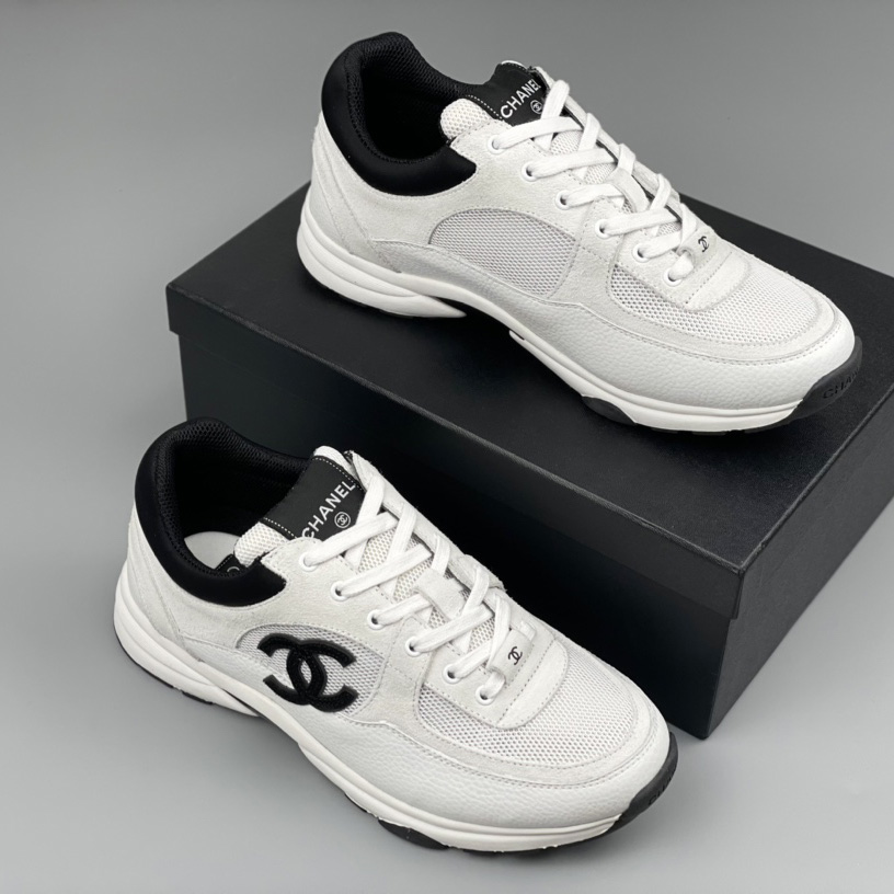 Chanel White Black 22c Leather Calfskin Suede Mesh Cc Logo Trainers Sneakers - DopestKickz