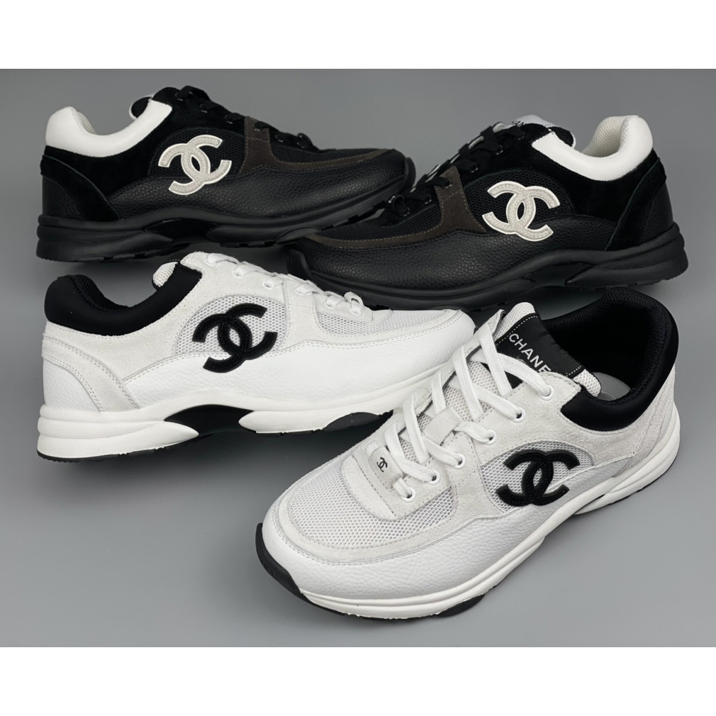 Chanel White Black 22c Leather Calfskin Suede Mesh Cc Logo Trainers Sneakers - DopestKickz