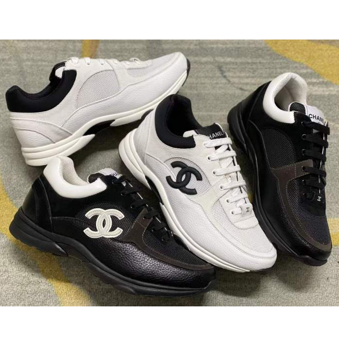 Chanel White Black 22c Leather Calfskin Suede Mesh Cc Logo Trainers Sneakers - DopestKickz