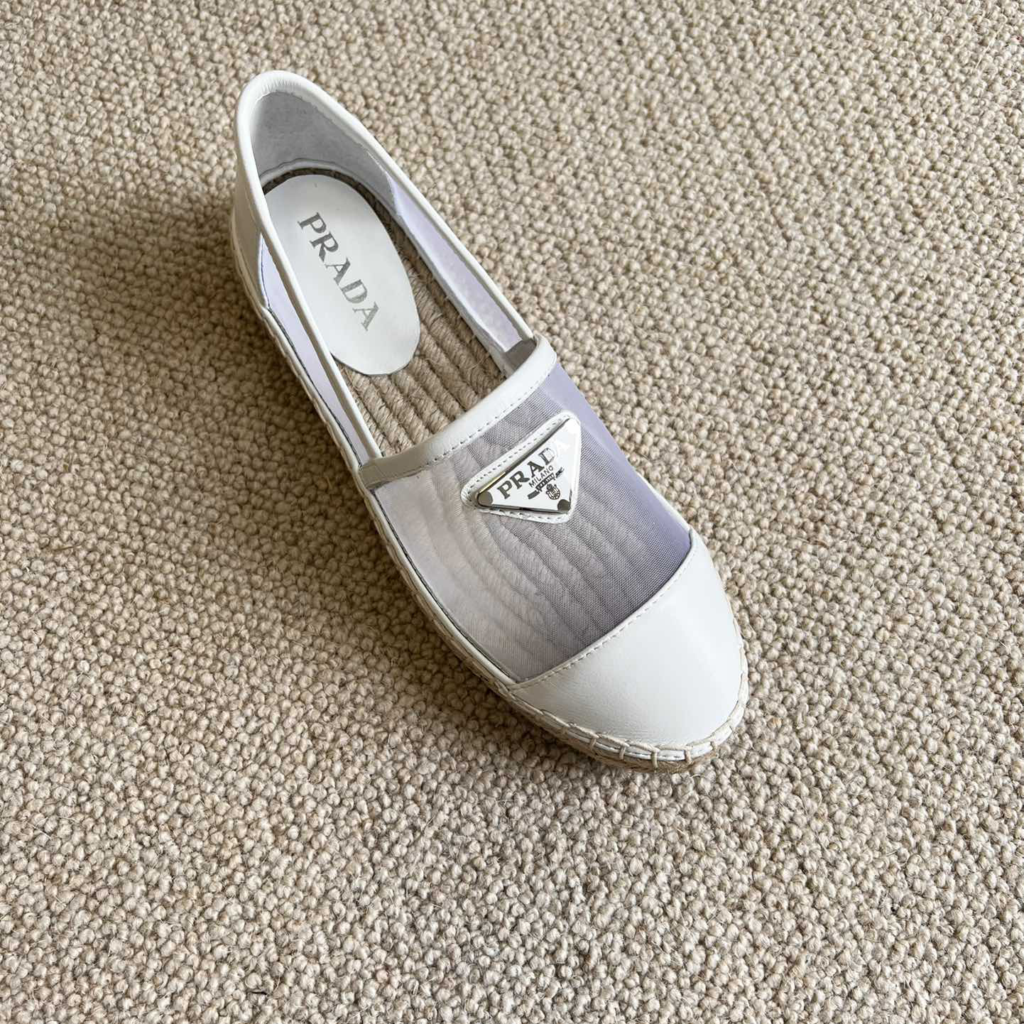 Prada  Logo  Woman White Loafers - DopestKickz