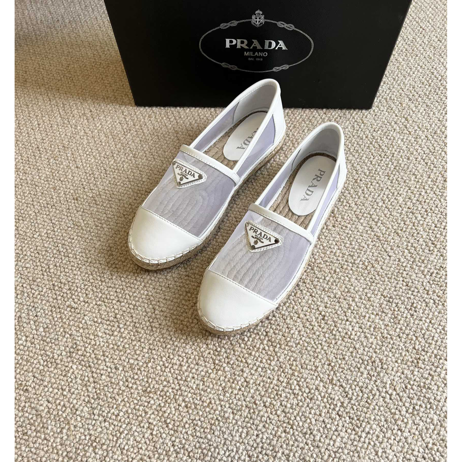 Prada  Logo  Woman White Loafers - DopestKickz
