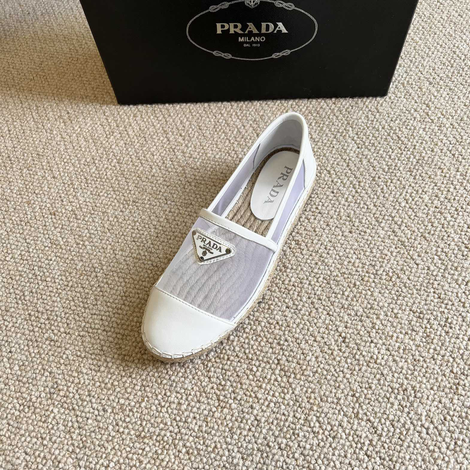 Prada  Logo  Woman White Loafers - DopestKickz
