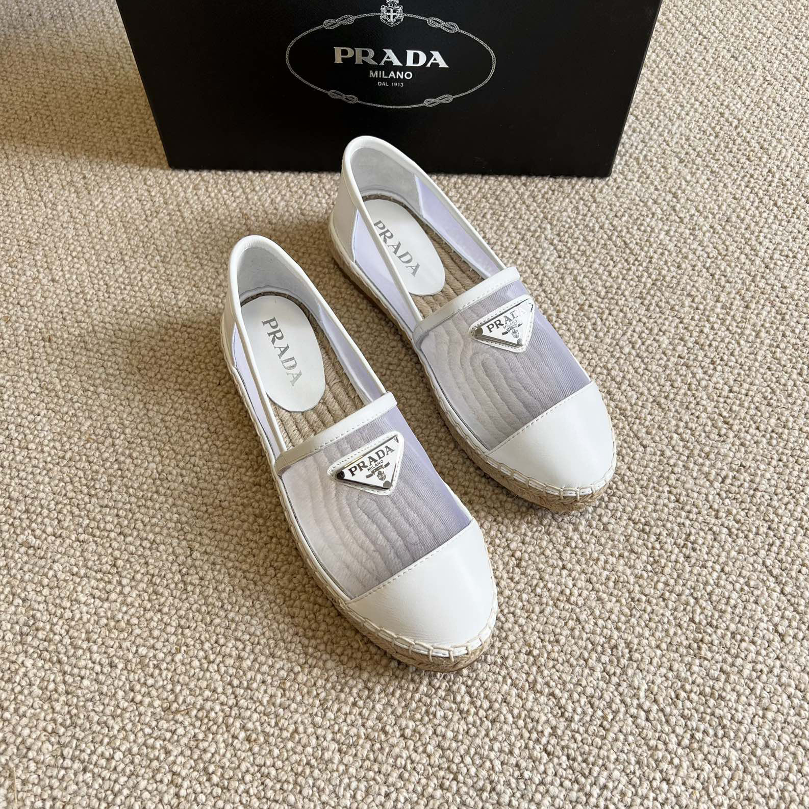 Prada  Logo  Woman White Loafers - DopestKickz