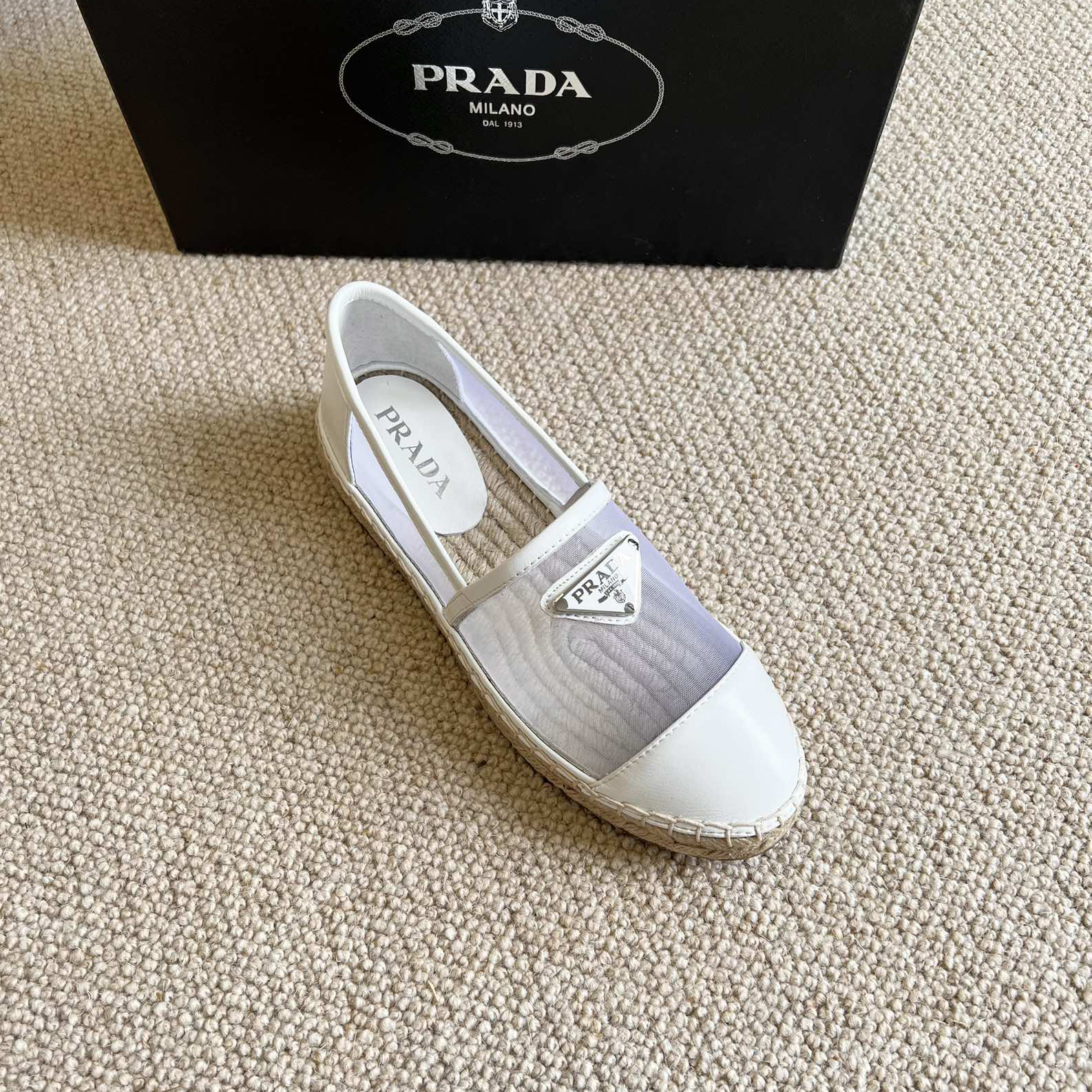 Prada  Logo  Woman White Loafers - DopestKickz