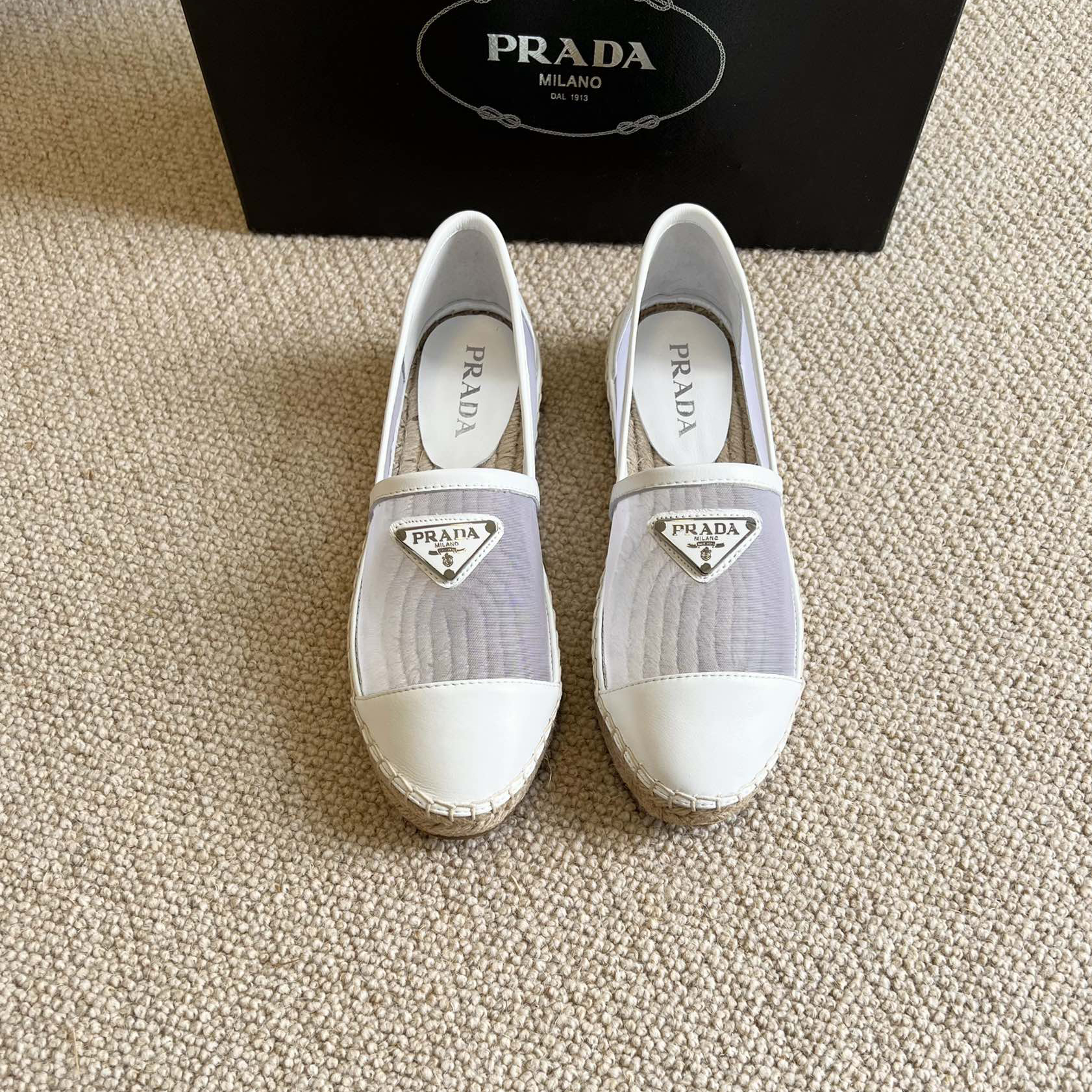 Prada  Logo  Woman White Loafers - DopestKickz