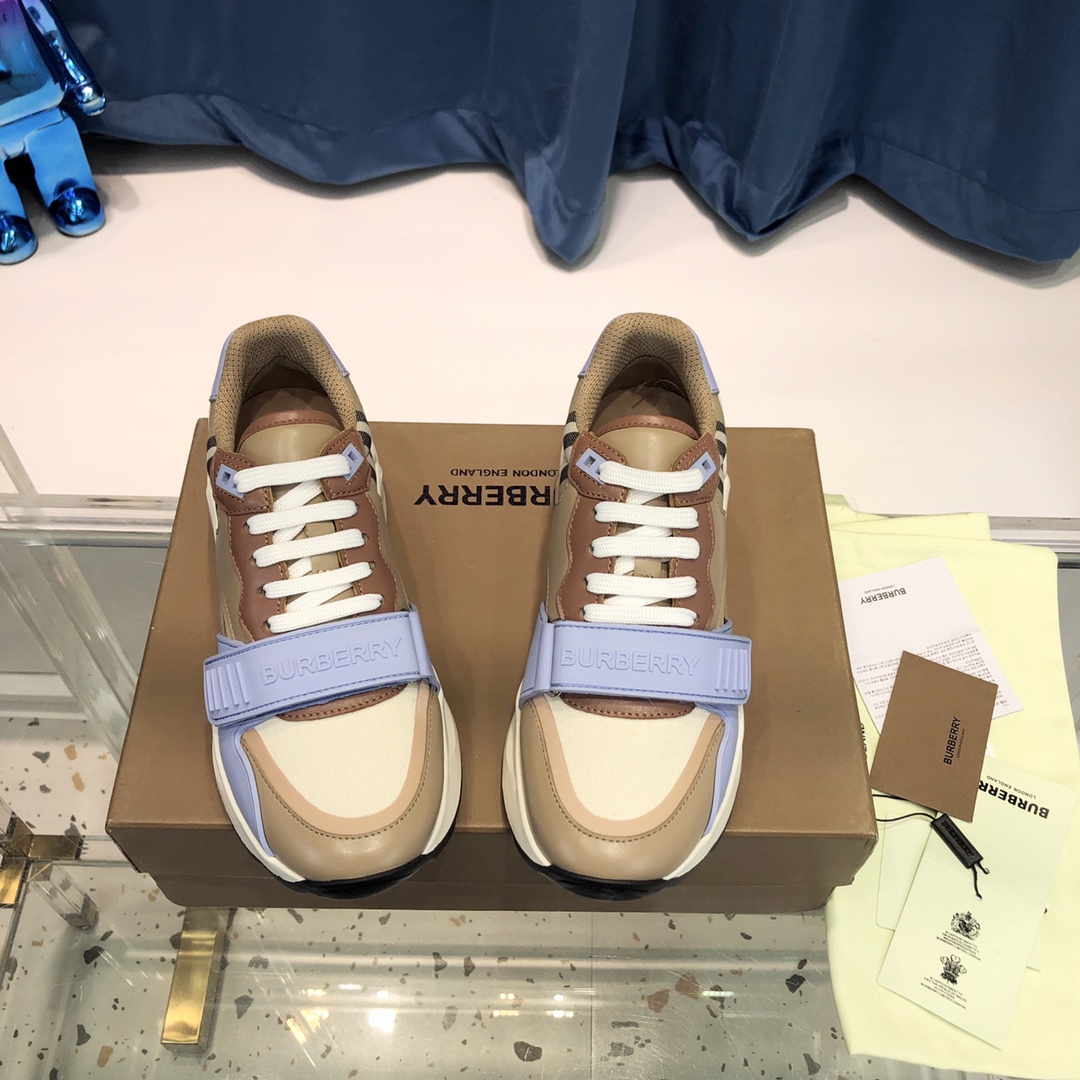 Burberry Check Cotton Canvas And Leather Sneakers - DopestKickz