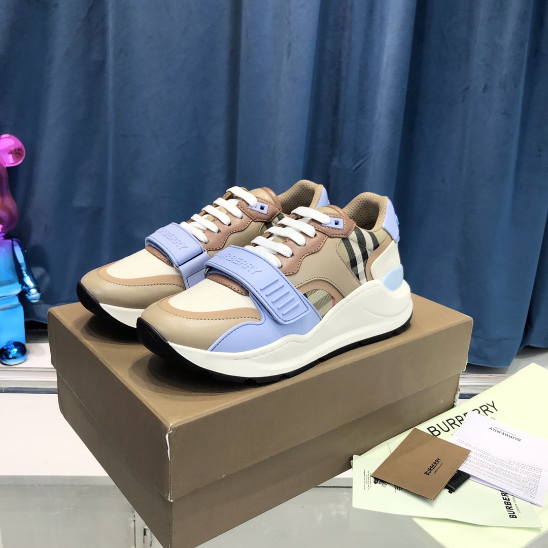 Burberry Check Cotton Canvas And Leather Sneakers - DopestKickz