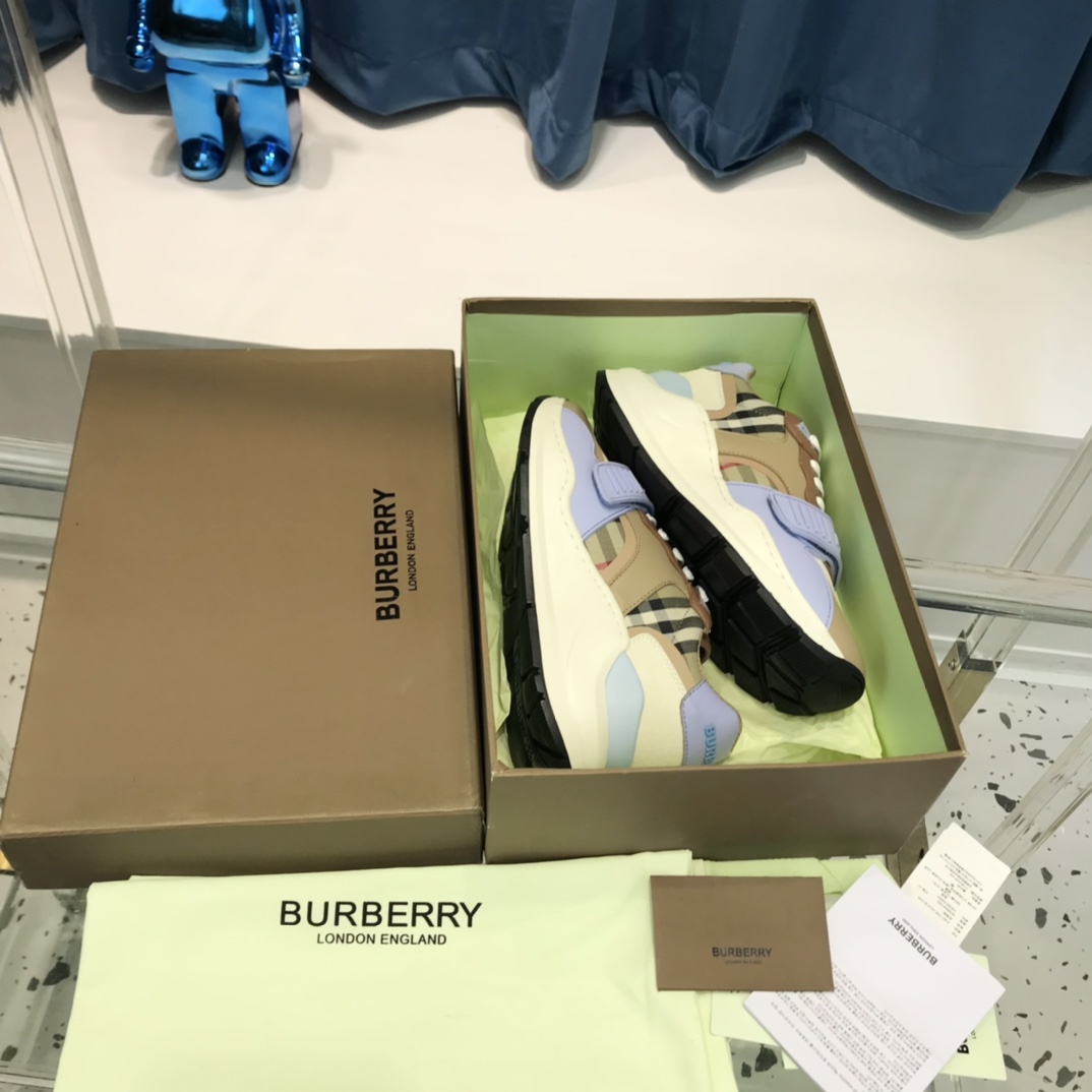 Burberry Check Cotton Canvas And Leather Sneakers - DopestKickz