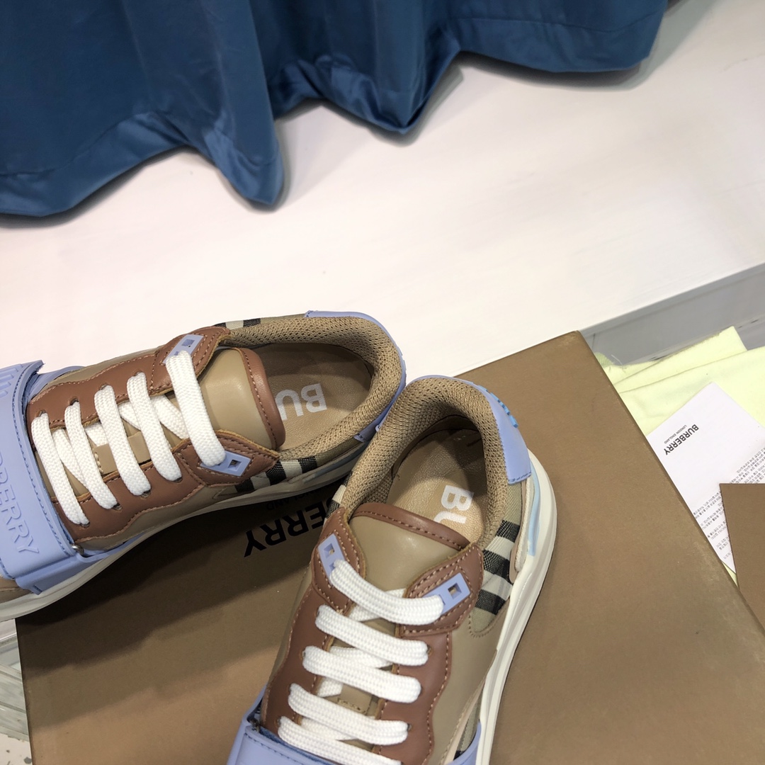 Burberry Check Cotton Canvas And Leather Sneakers - DopestKickz