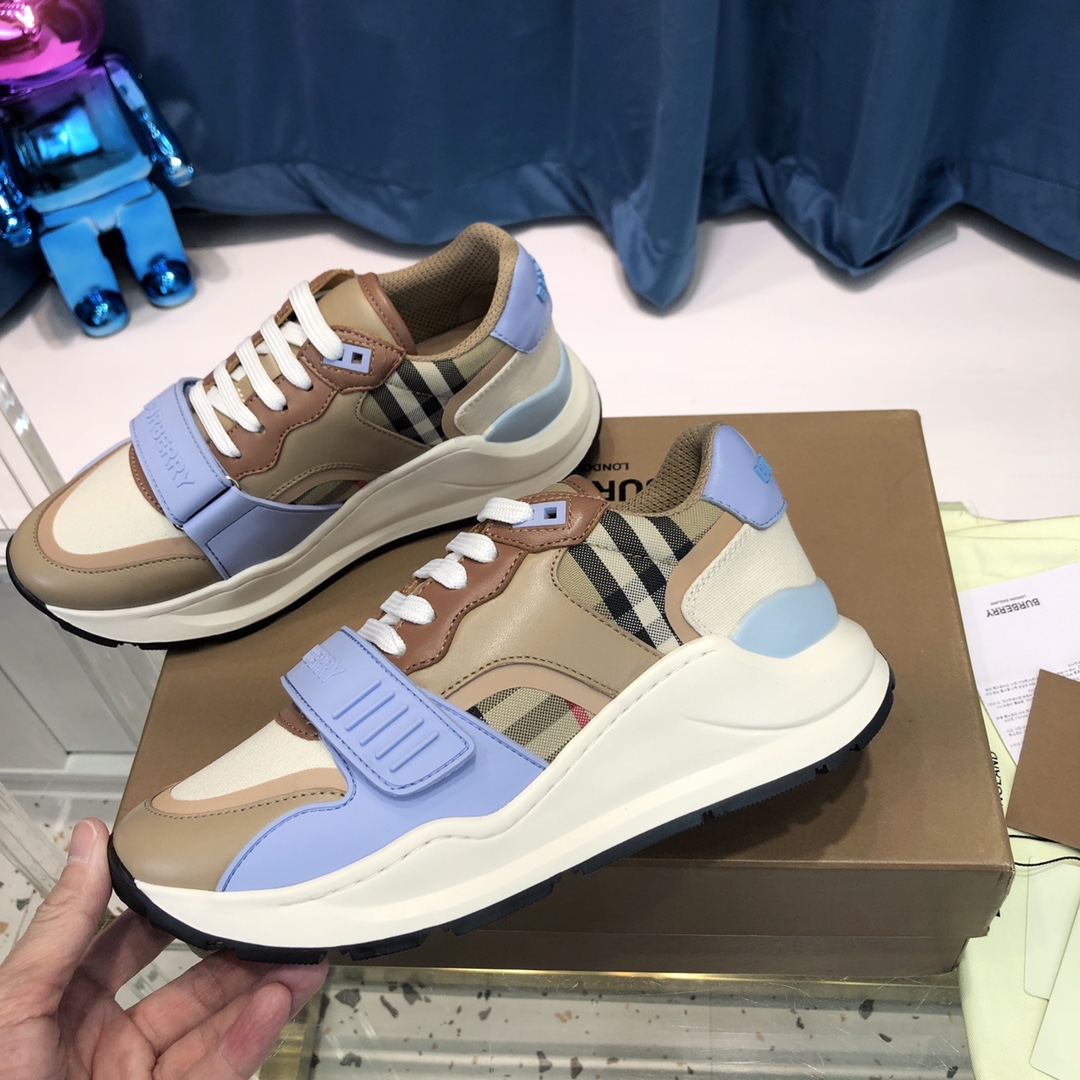 Burberry Check Cotton Canvas And Leather Sneakers - DopestKickz