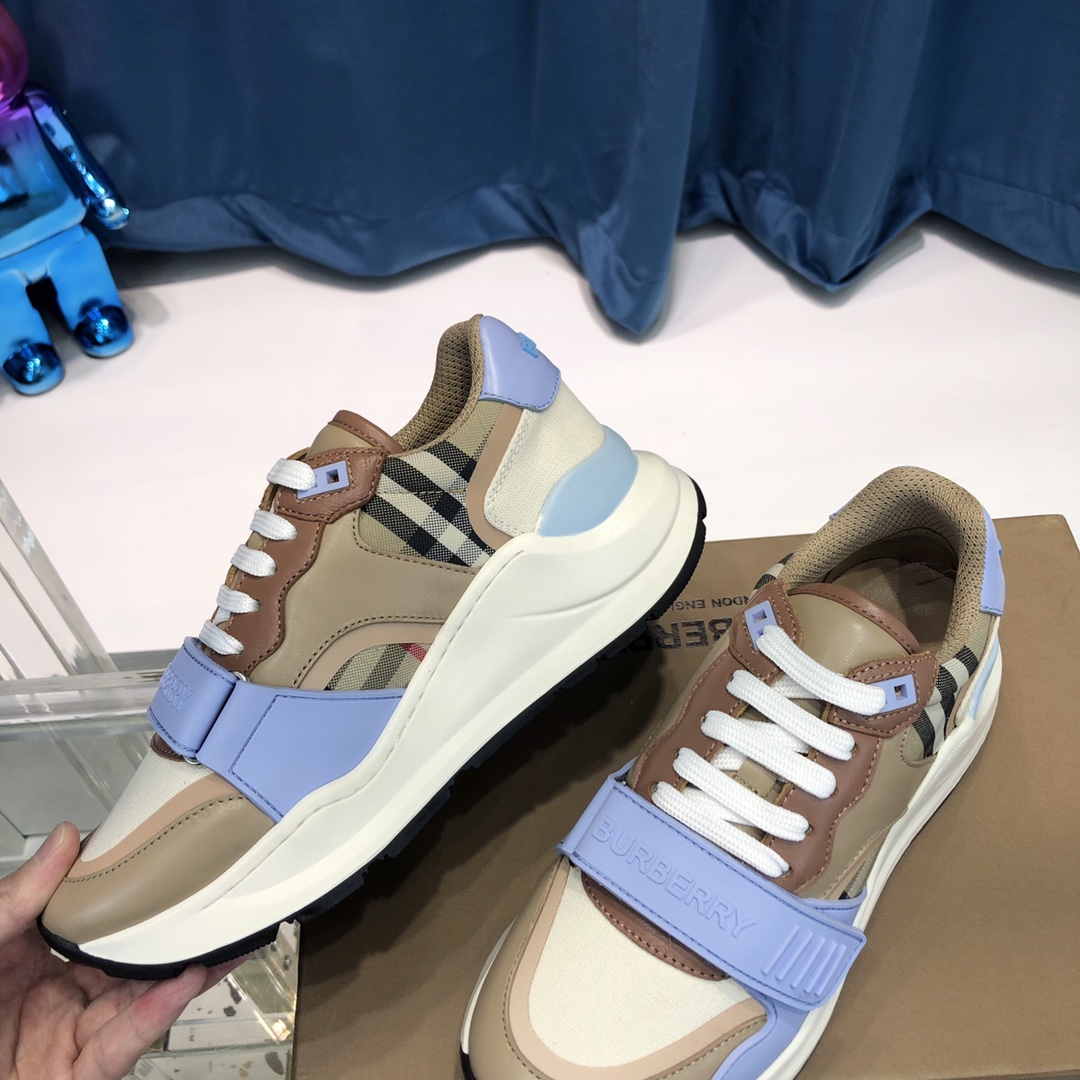 Burberry Check Cotton Canvas And Leather Sneakers - DopestKickz