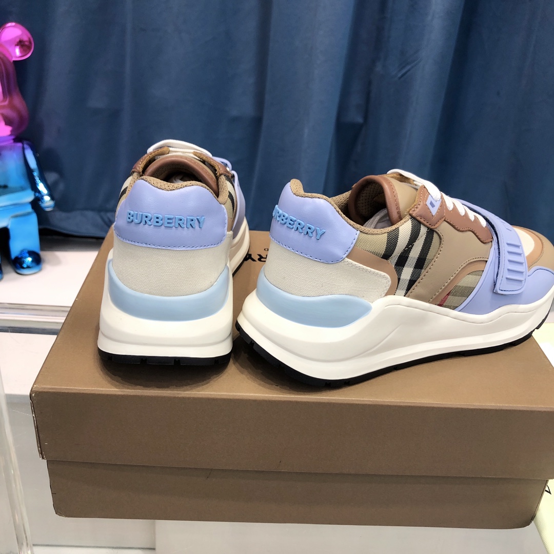 Burberry Check Cotton Canvas And Leather Sneakers - DopestKickz