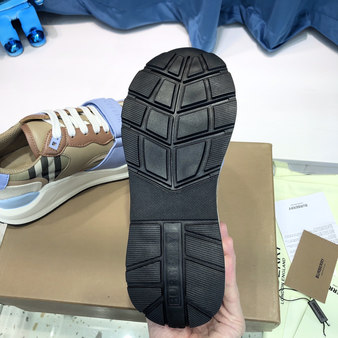 Burberry Check Cotton Canvas And Leather Sneakers - DopestKickz