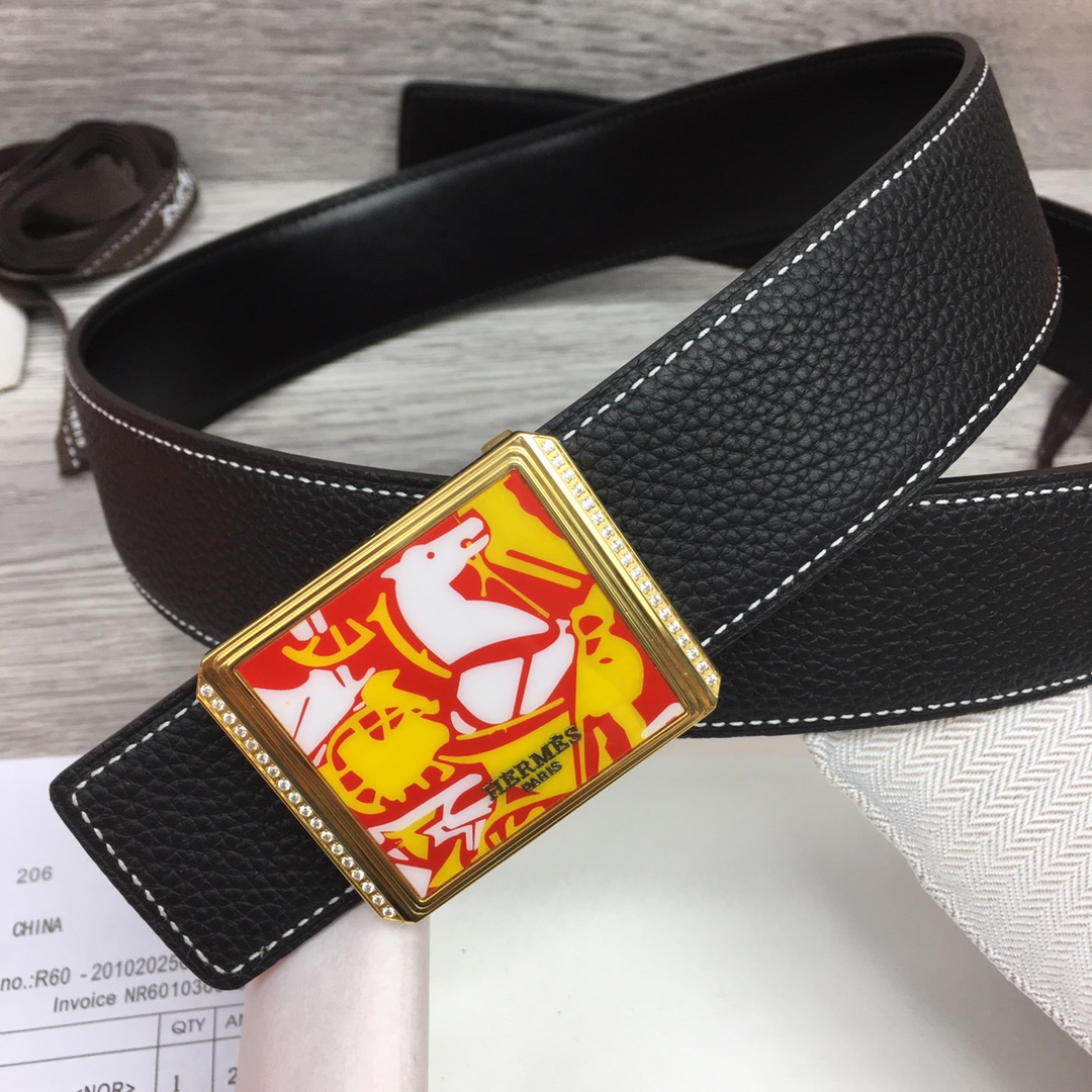 Hermes Black Leather Belt With   Enamel Buckle - DopestKickz