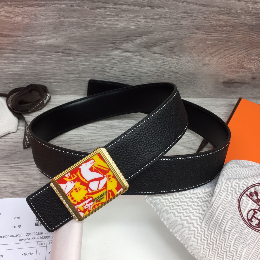 Hermes Black Leather Belt With   Enamel Buckle - DopestKickz