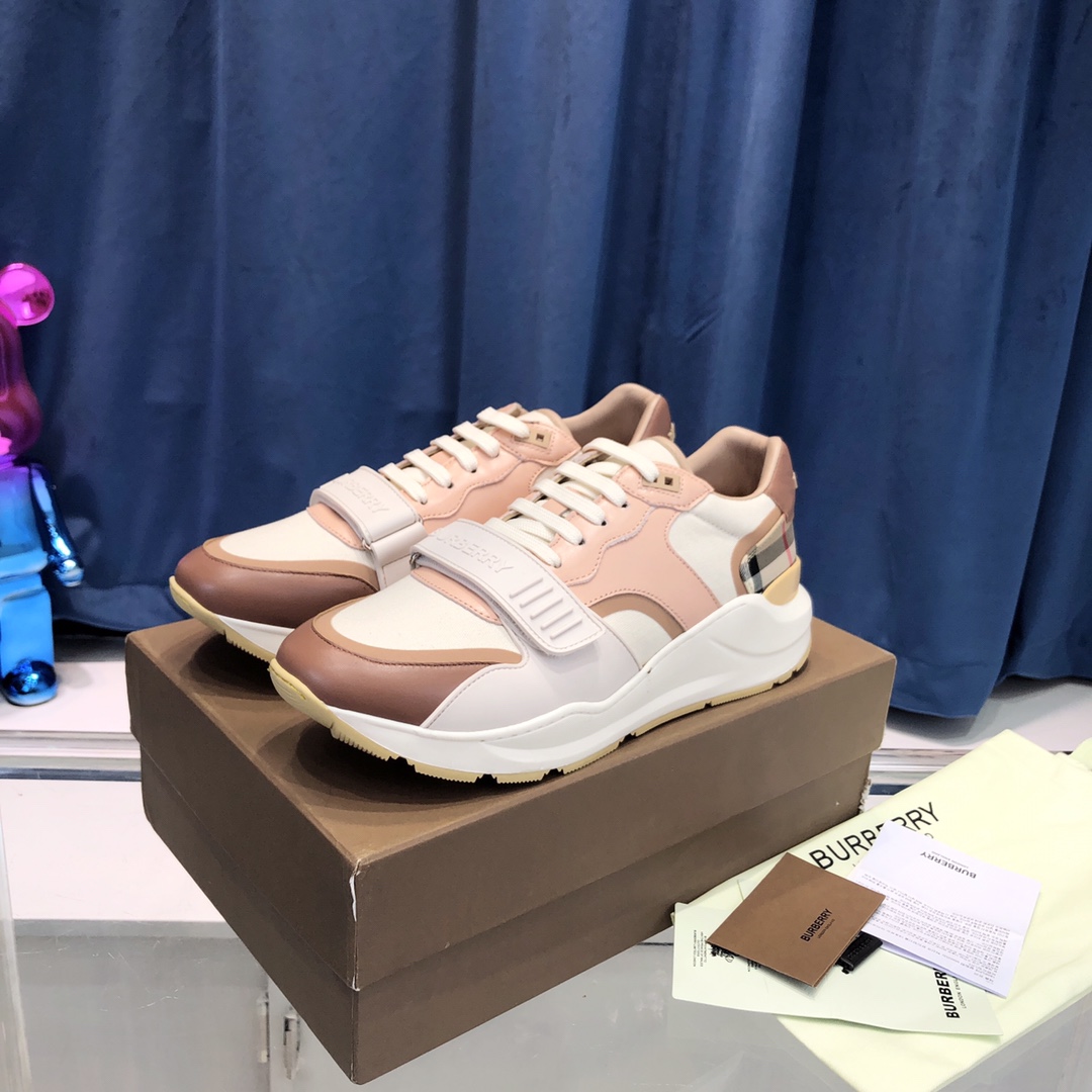 Burberry Check Cotton Canvas And Leather Sneakers - DopestKickz