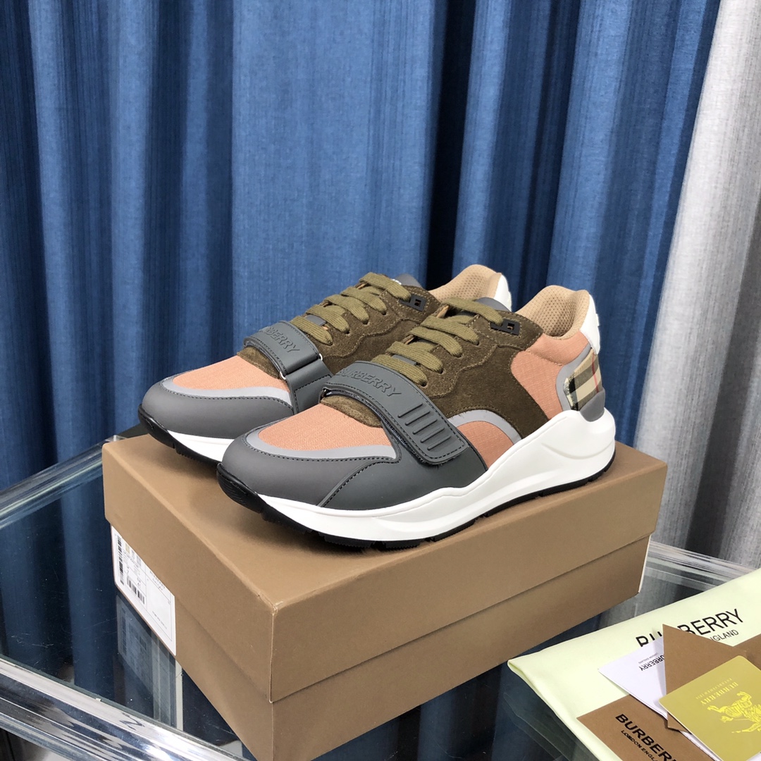 Burberry Check Cotton Canvas And Leather Sneakers - DopestKickz